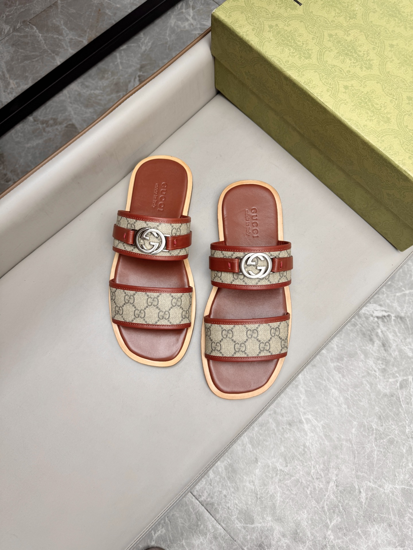 Gucci Leather Slides Brown Sandals Comfortable Classic Style Size 38-46 5 i1742736109825 2675 0 3