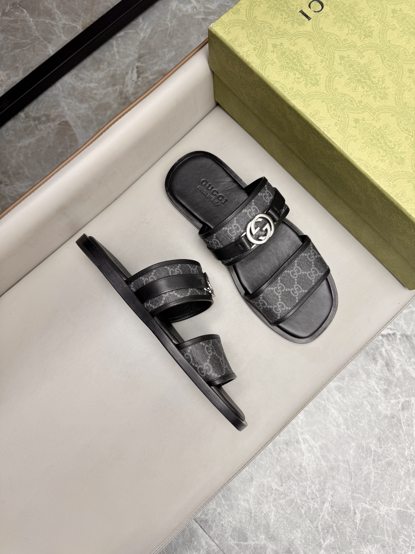 Gucci Men's GG Supreme Leather Sandals | Comfortable Luxury Slides 3 i1742736126608 8444 0 1