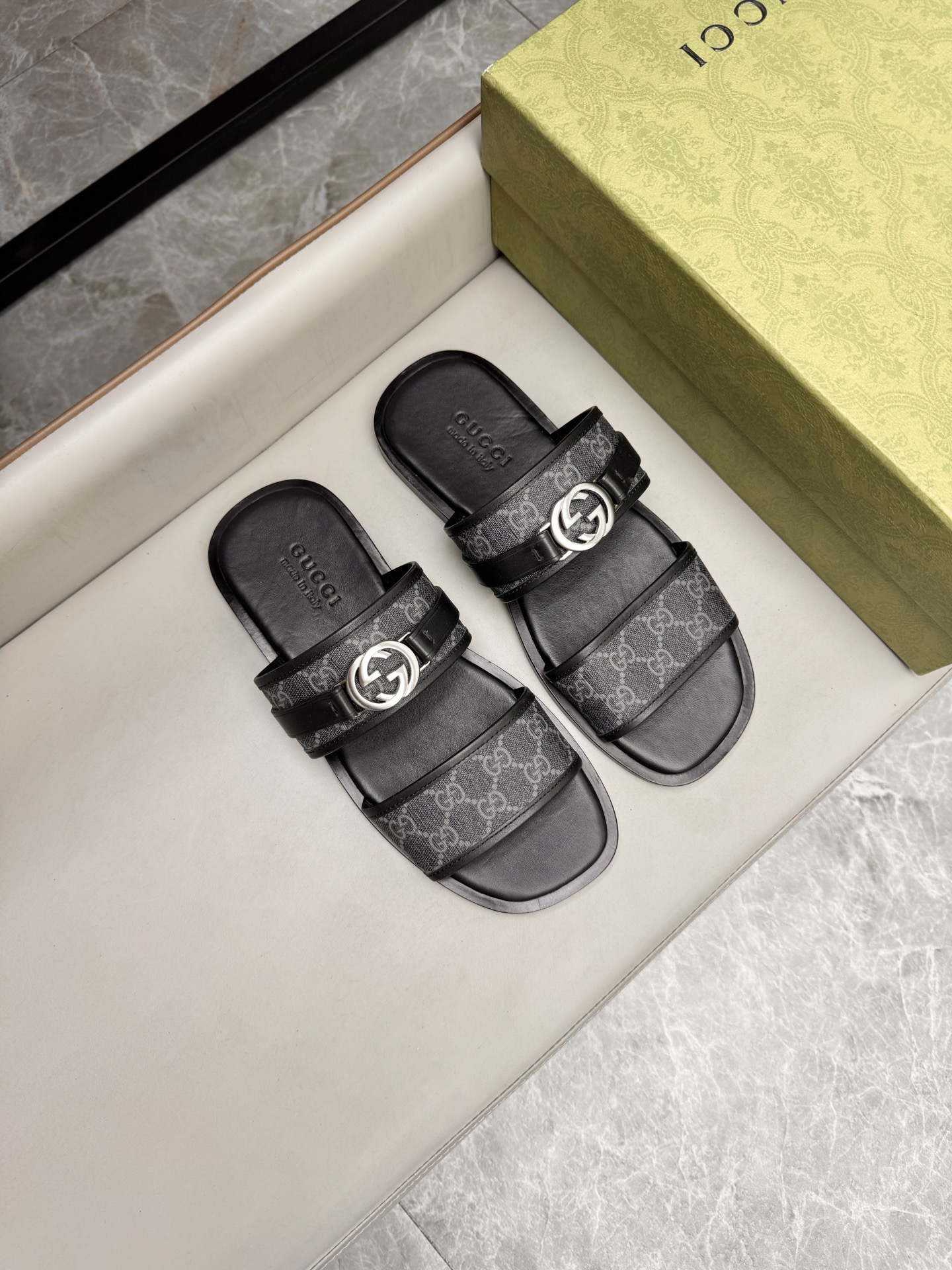Gucci Men's GG Supreme Leather Sandals | Comfortable Luxury Slides 2 i1742736127341 4631 0 0