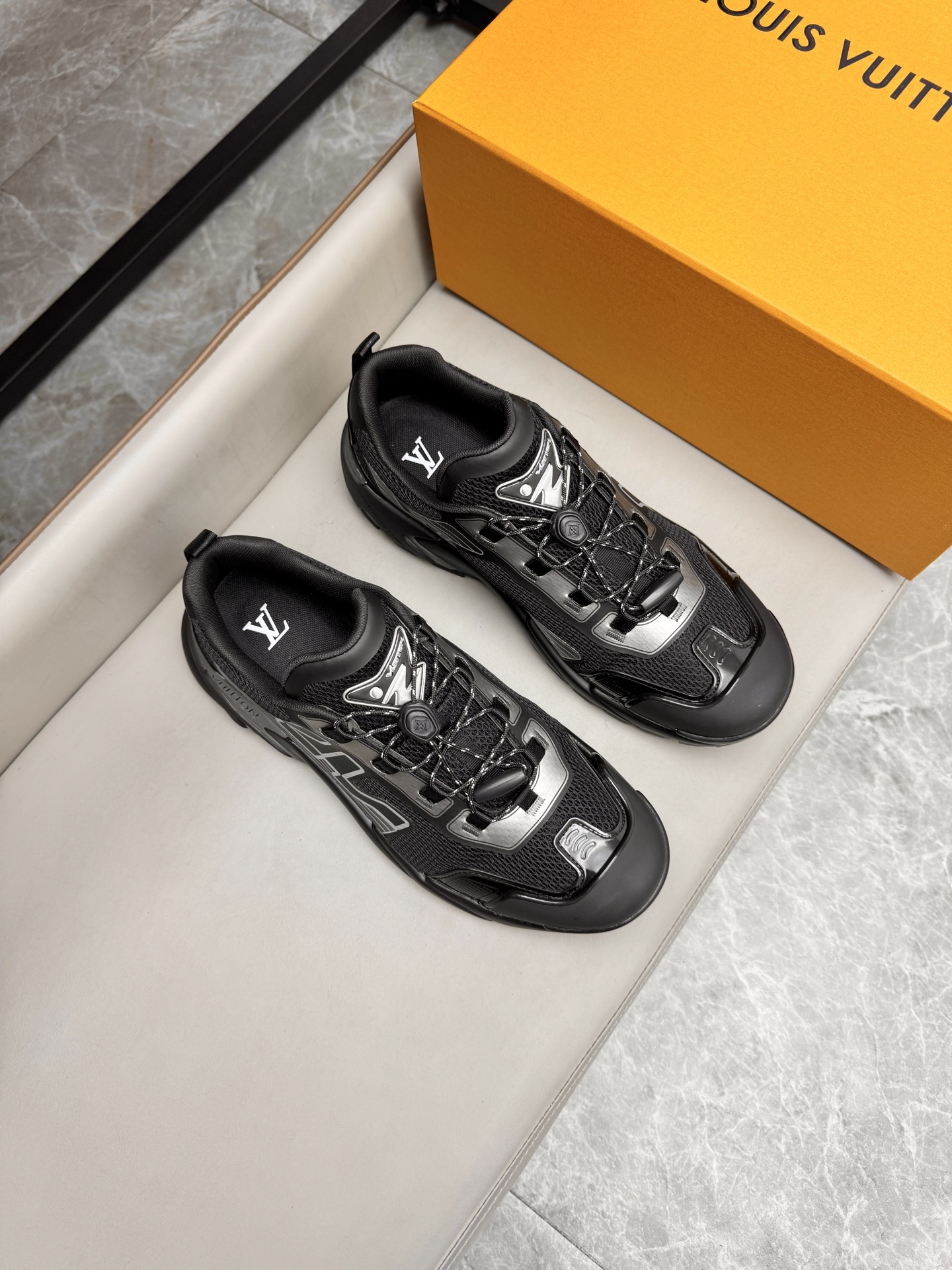 Louis Vuitton Black Leather and Mesh Runner Sneakers for Men, Size 39-44 2 i1742983872071 595 0 0