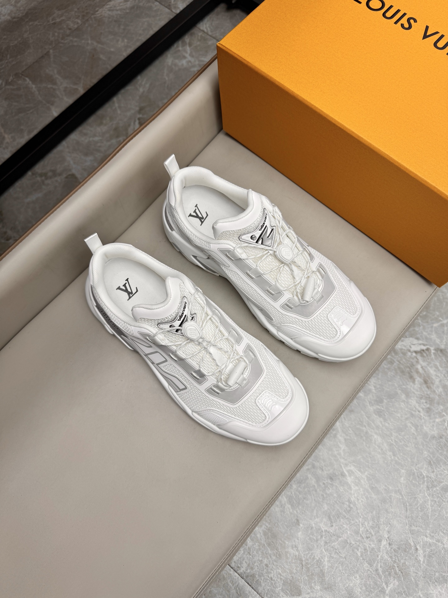 Louis Vuitton White Leather and Mesh Upper Men's Sneakers, Breathable, Lightweight 1 Louis Vuitton White Leather and Mesh Upper Men's Sneakers, Breathable, Lightweight