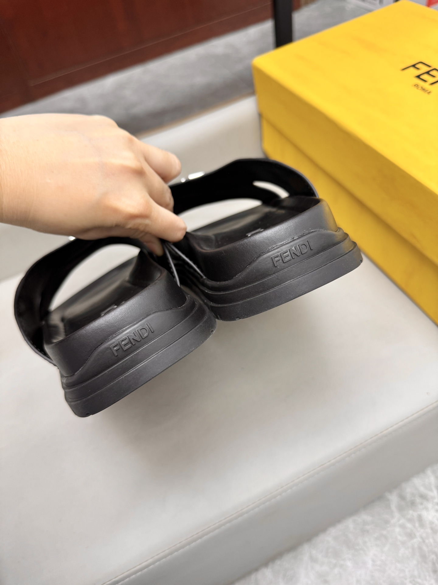 Fendi Roma Leather Slides, Designer Sandals for Men, Black, Size 38-45 5 i1743073330396 5942 0 4