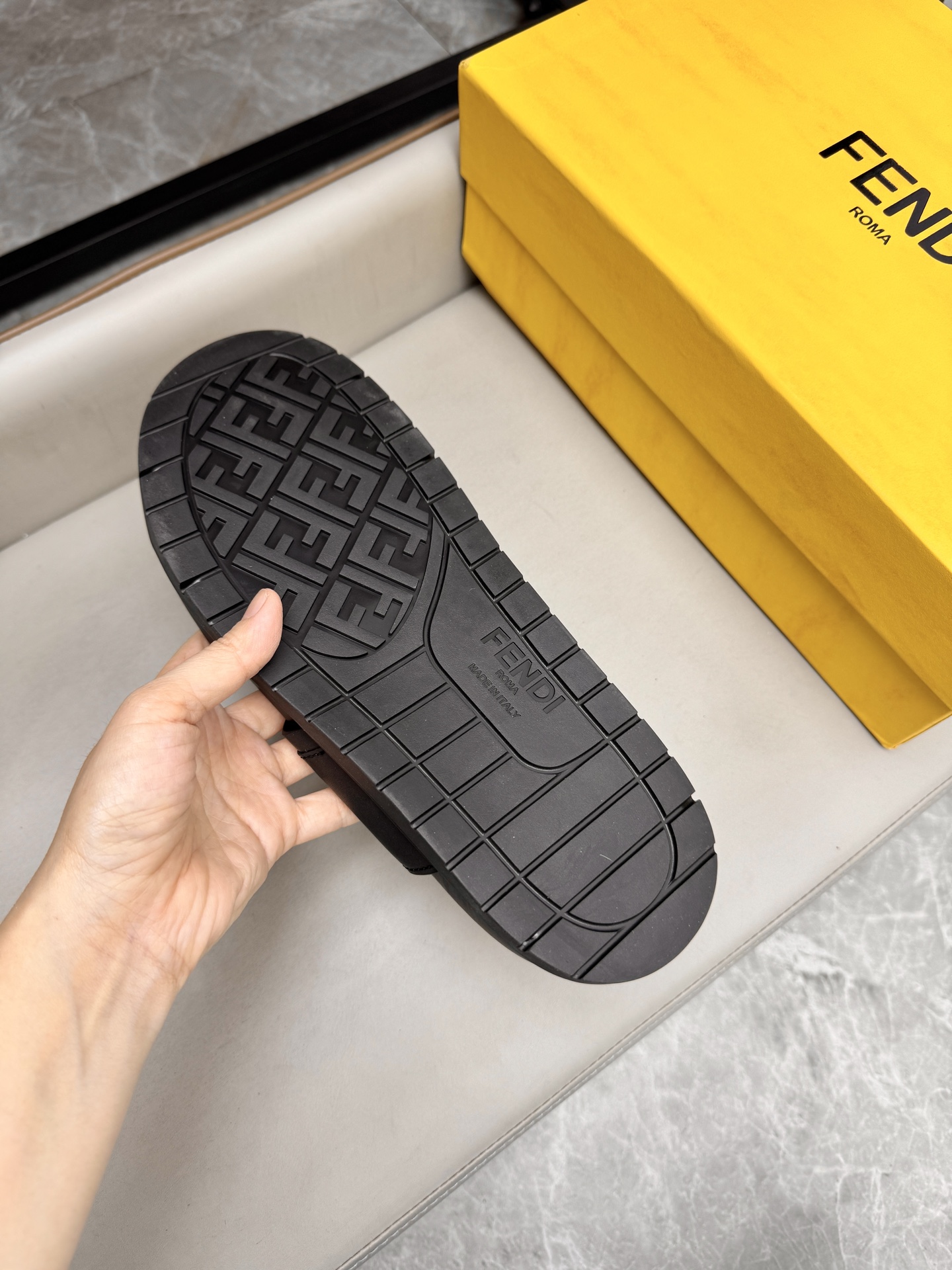 Fendi Roma Leather Slides, Designer Sandals for Men, Black, Size 38-45 9 i1743073333303 4635 0 8