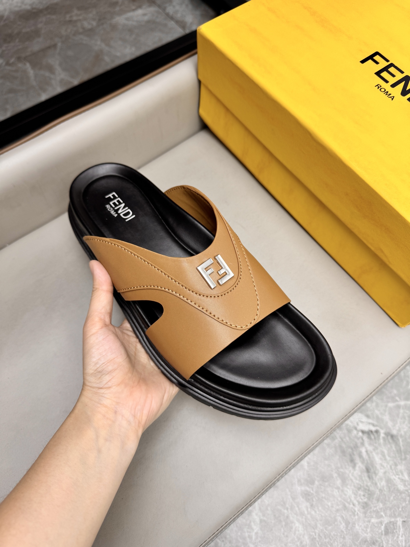 Fendi Roma Leather Slides - Designer Slip-Ons for Men - Size 38-45 7 i1743073364526 5652 0 6