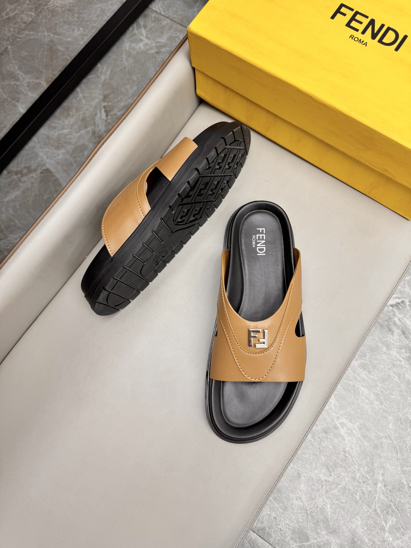 Fendi Roma Leather Slides - Designer Slip-Ons for Men - Size 38-45 3 i1743073368824 3938 0 2