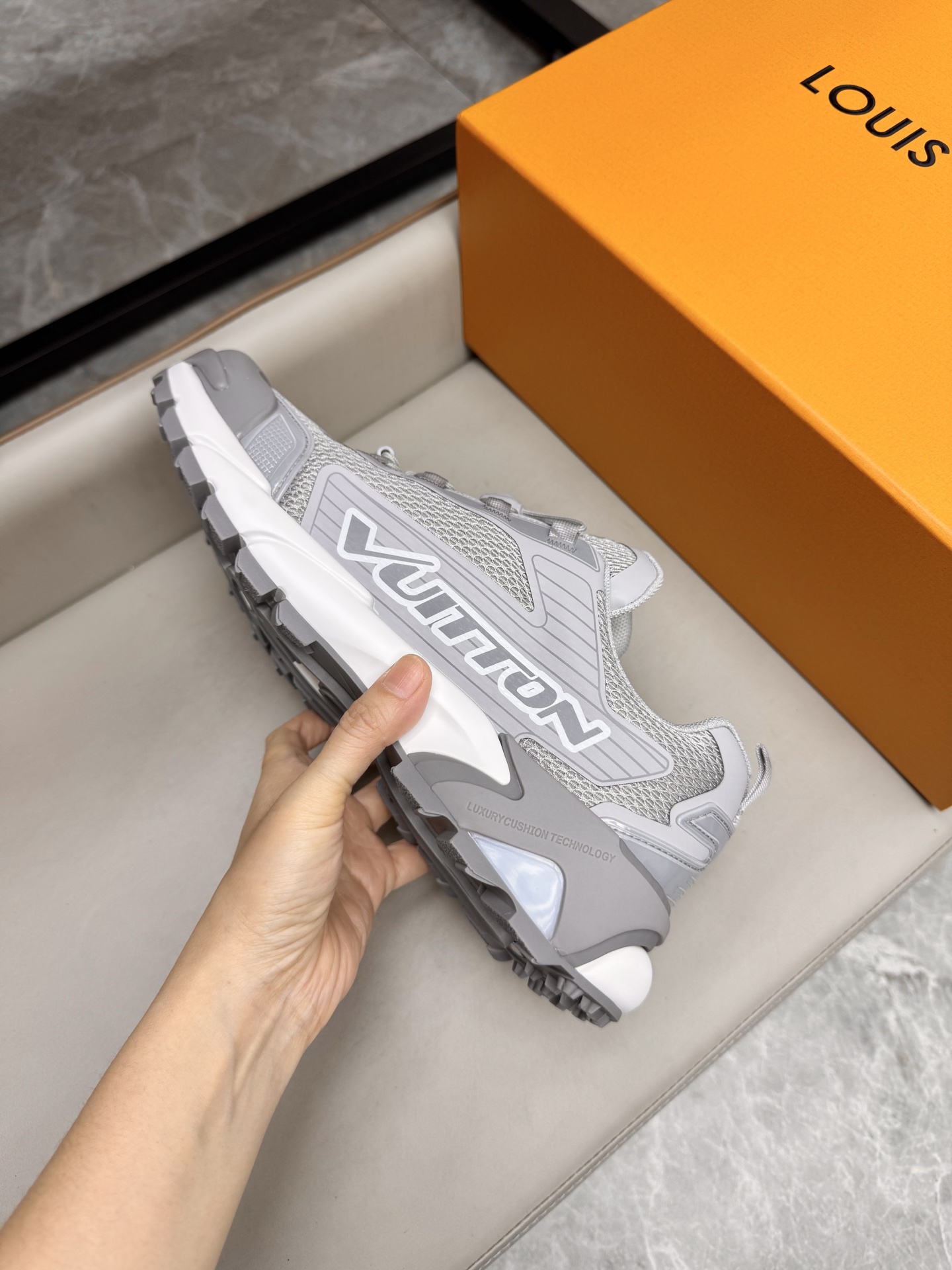 Louis Vuitton Grey Leather and Mesh Trainer Sneakers, Sizes 39-44 9 i1743160101184 2088 0 7