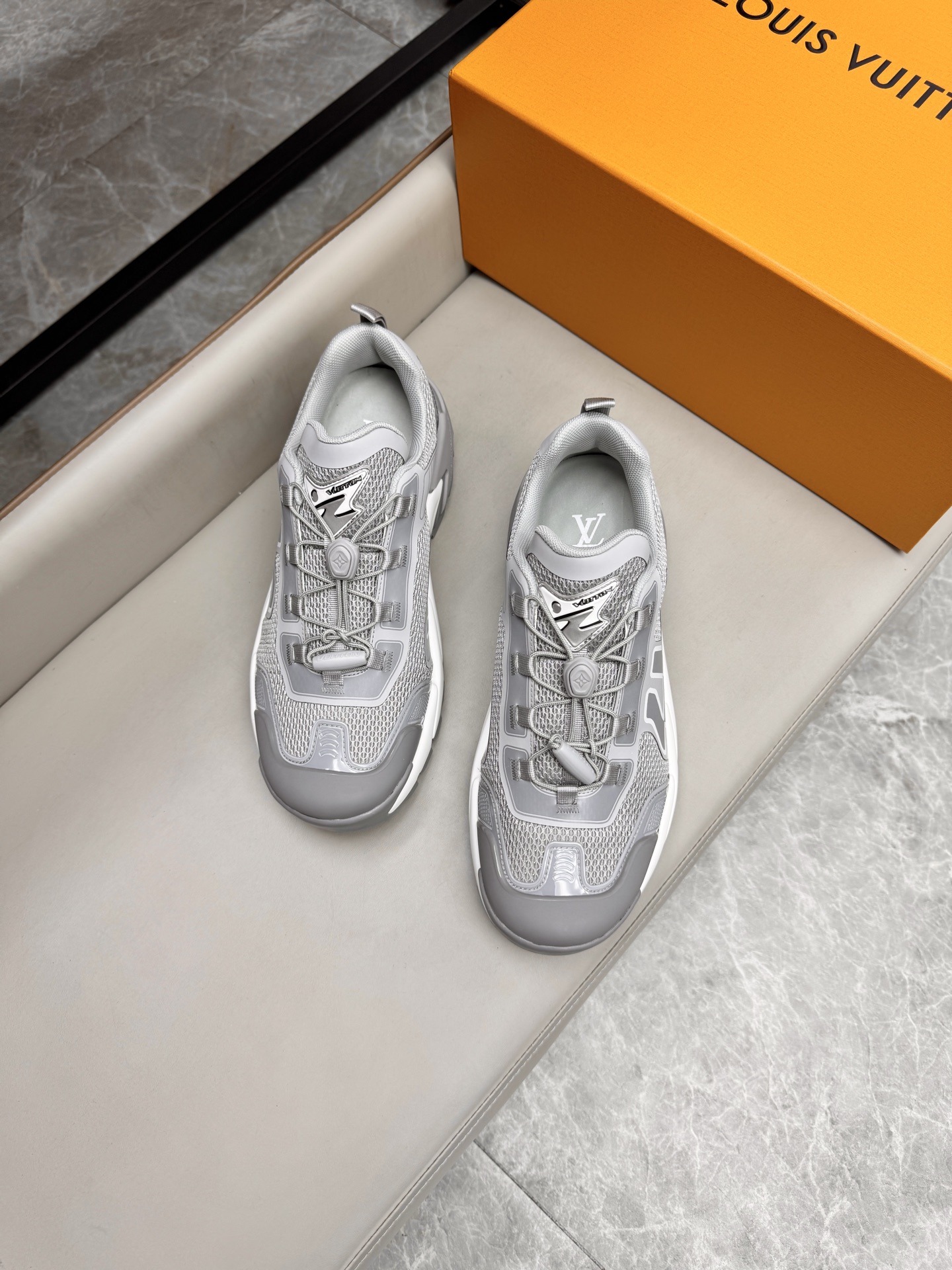 Louis Vuitton Grey Leather and Mesh Trainer Sneakers, Sizes 39-44 5 i1743160101221 6867 0 3