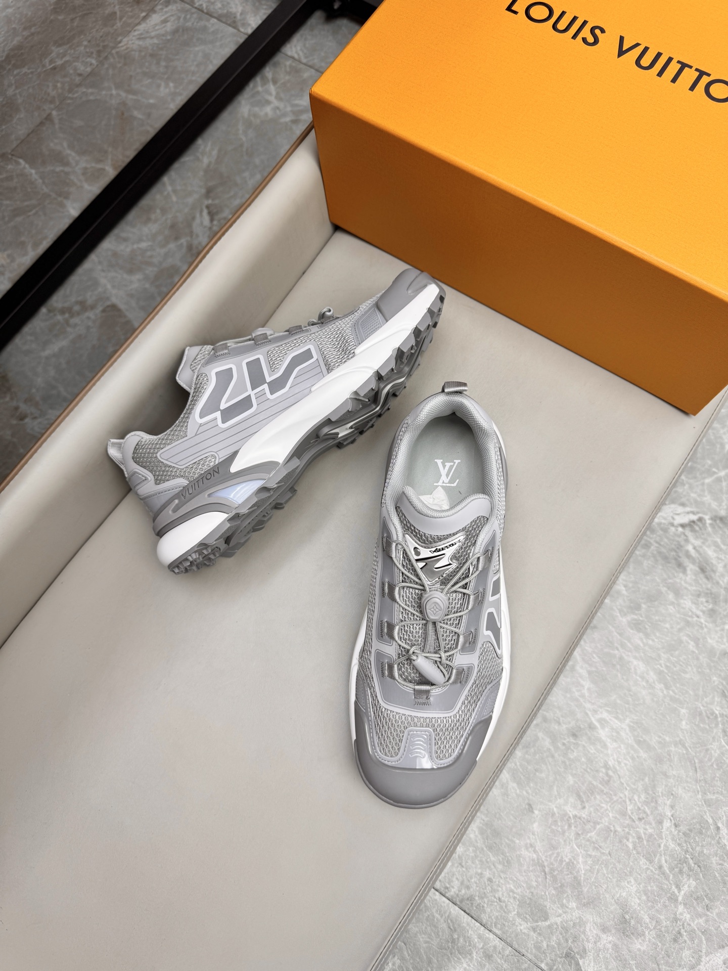 Louis Vuitton Grey Leather and Mesh Trainer Sneakers, Sizes 39-44 4 i1743160102675 894 0 2