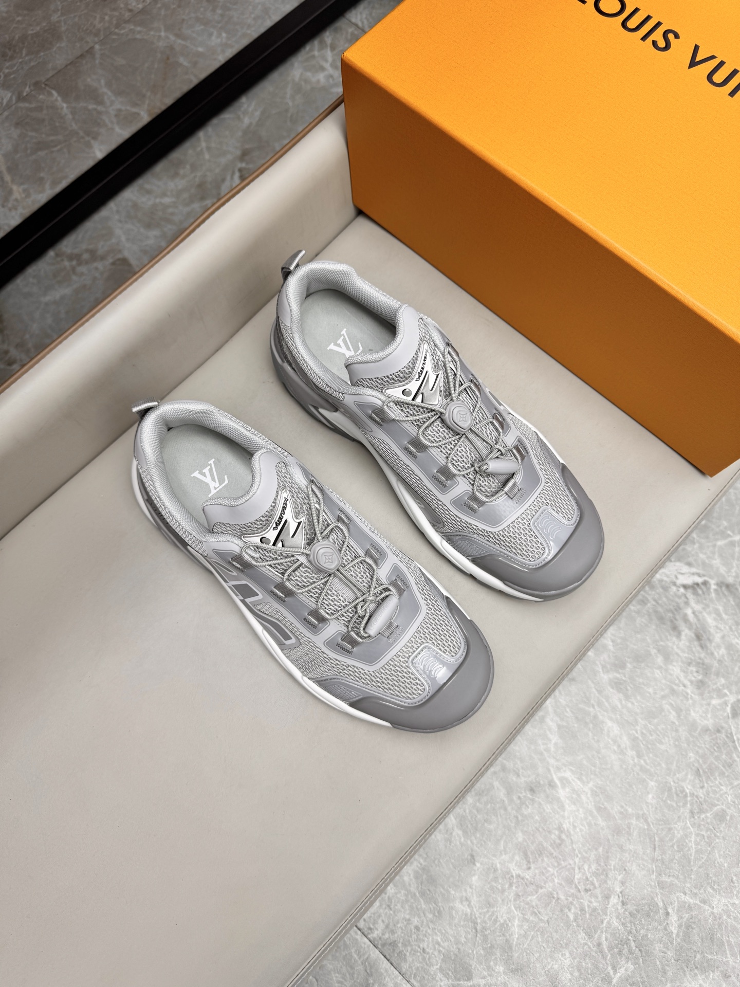 Louis Vuitton Grey Leather and Mesh Trainer Sneakers, Sizes 39-44 1 Louis Vuitton Grey Leather and Mesh Trainer Sneakers, Sizes 39-44
