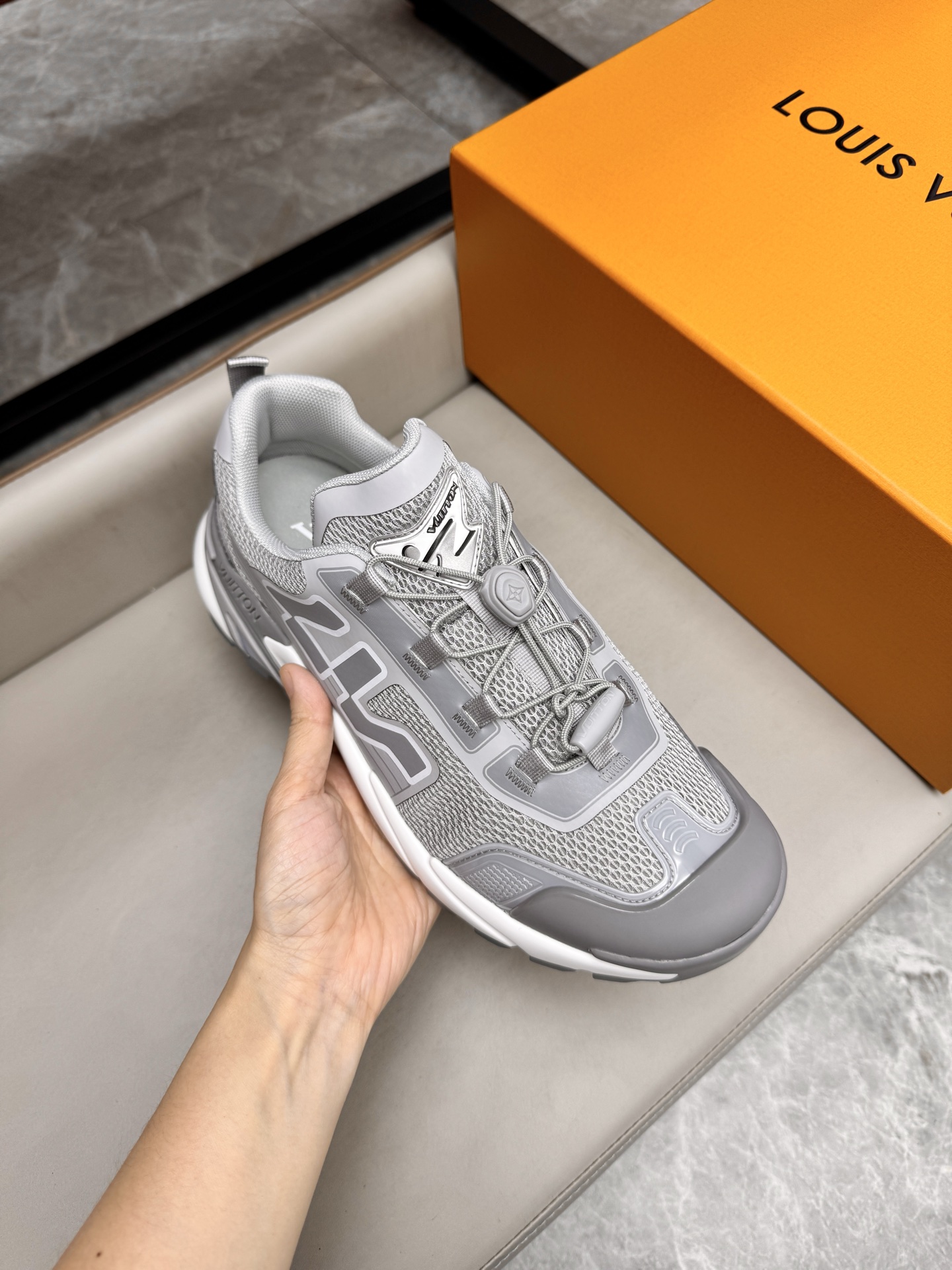 Louis Vuitton Grey Leather and Mesh Trainer Sneakers, Sizes 39-44 8 i1743160102678 2811 0 6