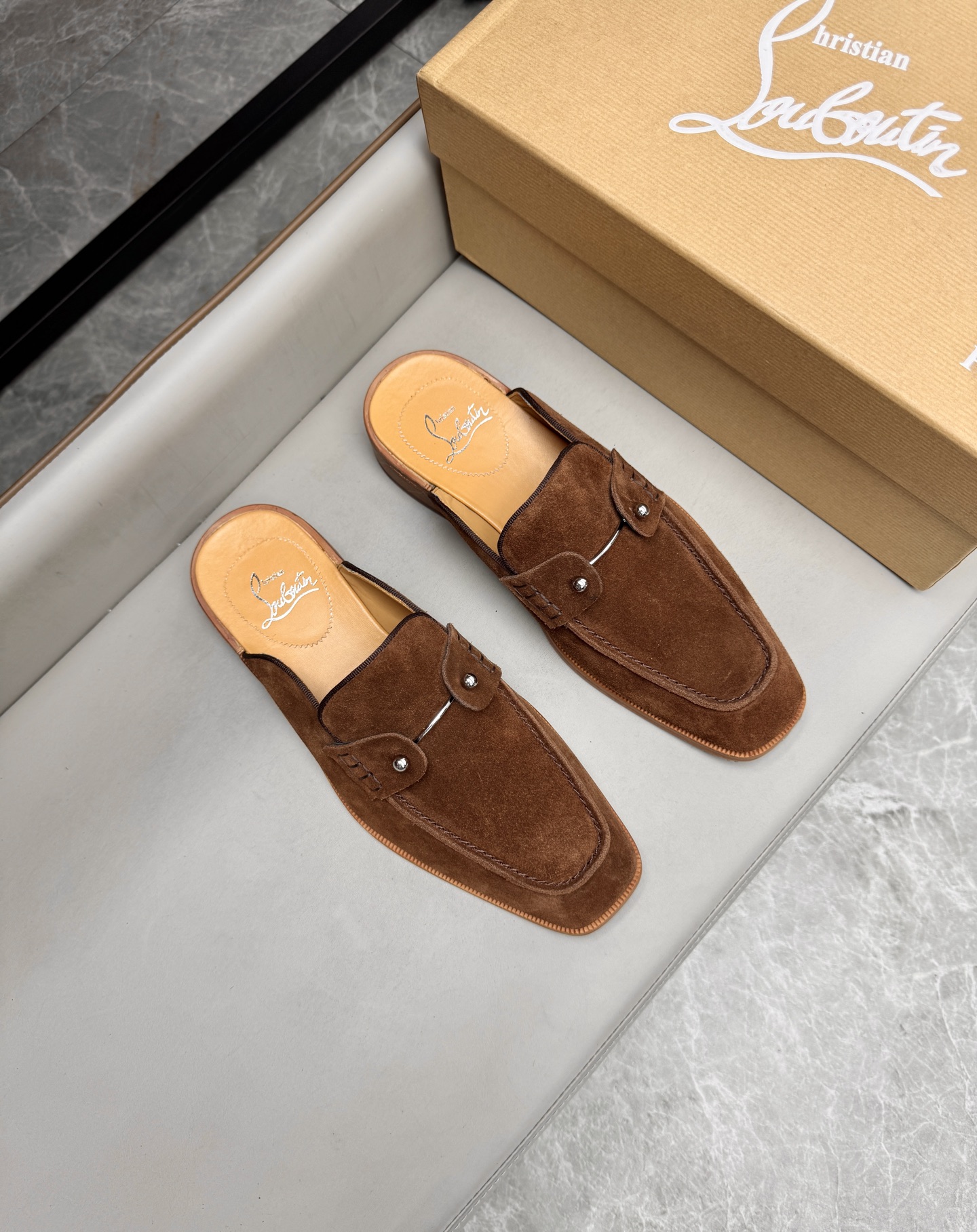 Christian Louboutin Men's Brown Suede Leather Summer Mules Slides Shoes 2 i1744292916784 1789 0 0