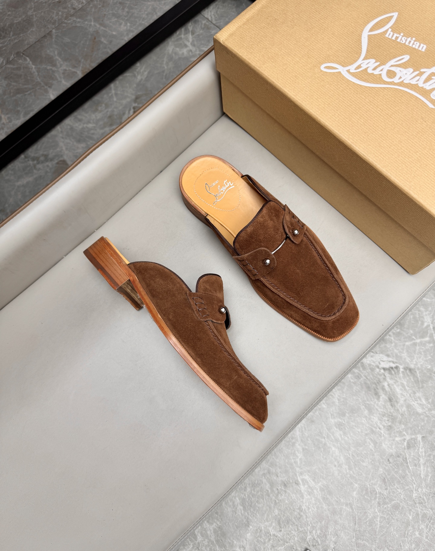 Christian Louboutin Men's Brown Suede Leather Summer Mules Slides Shoes 3 i1744292916826 8570 0 1