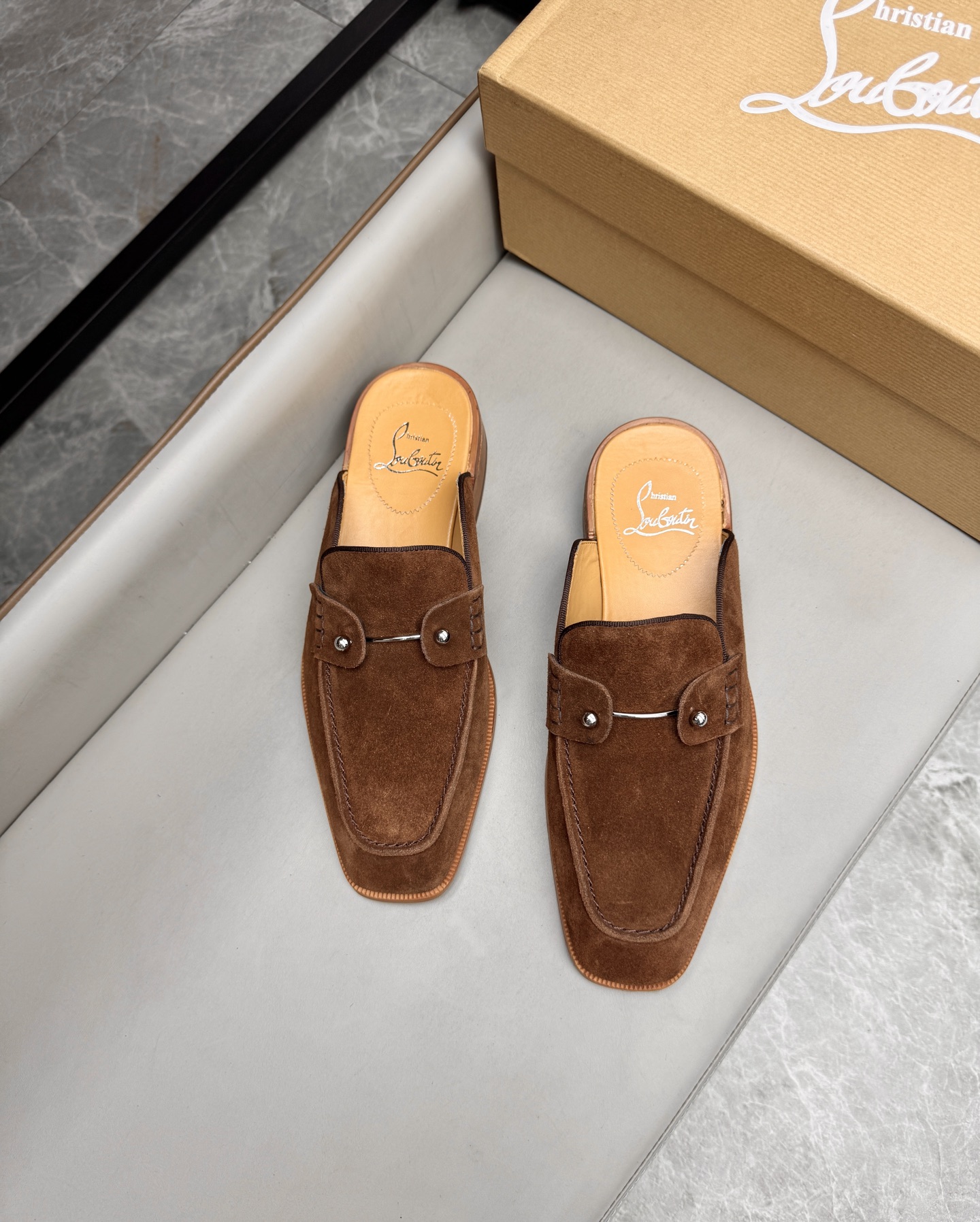 Christian Louboutin Men's Brown Suede Leather Summer Mules Slides Shoes 5 i1744292916861 2821 0 3