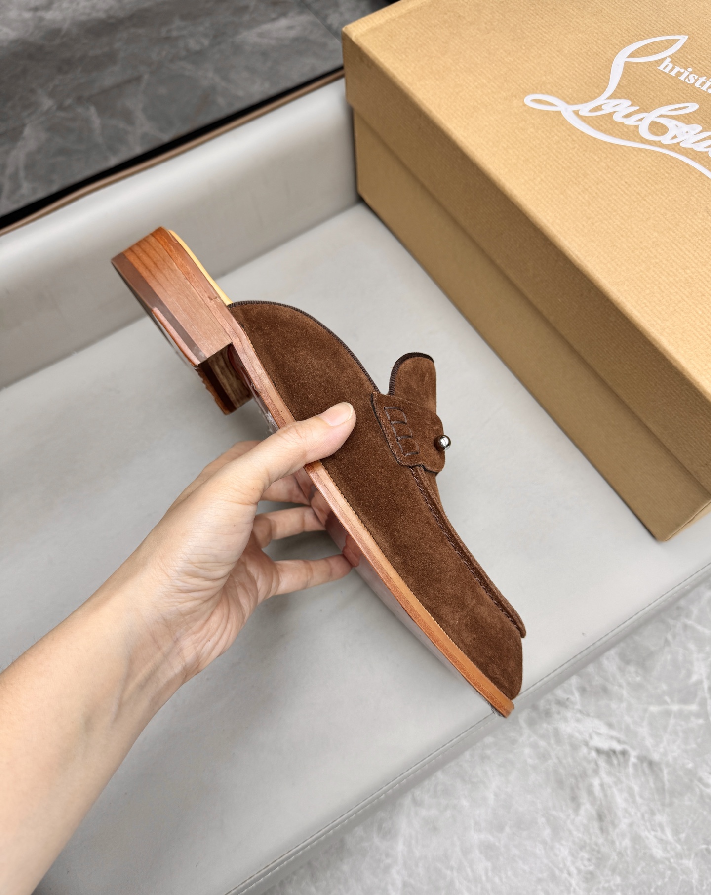 Christian Louboutin Men's Brown Suede Leather Summer Mules Slides Shoes 7 i1744292917566 1400 0 5