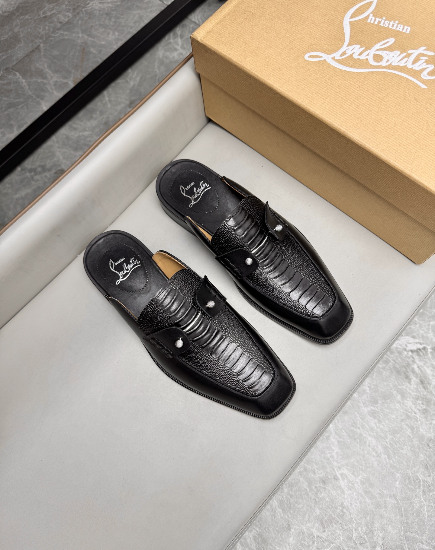 Christian Louboutin Men's Leather Slides - Fashionable and Comfortable Summer Shoes