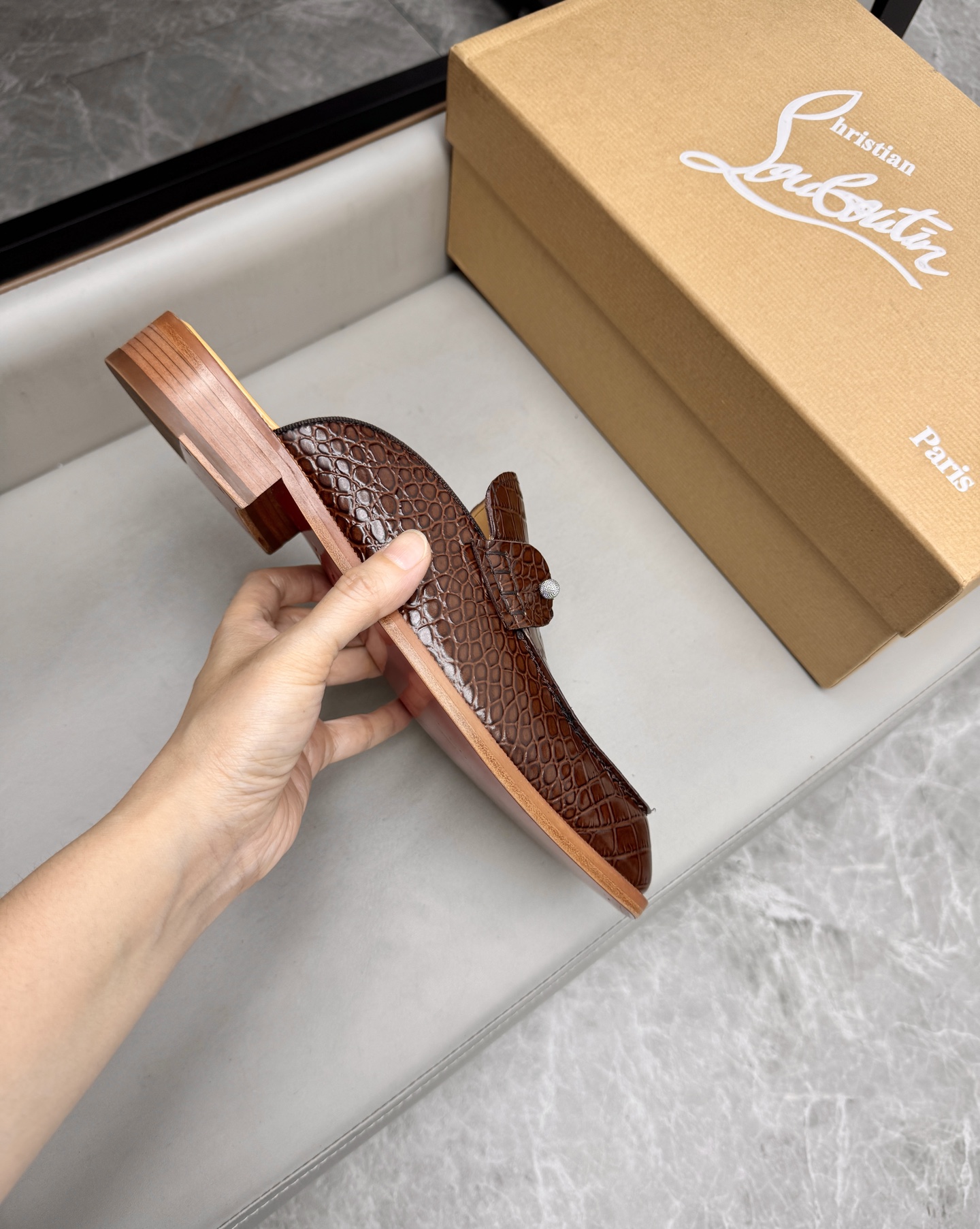 Christian Louboutin Men's Brown Leather Alligator Print Mule Slides Sandals 6 i1744293585239 5992 0 5