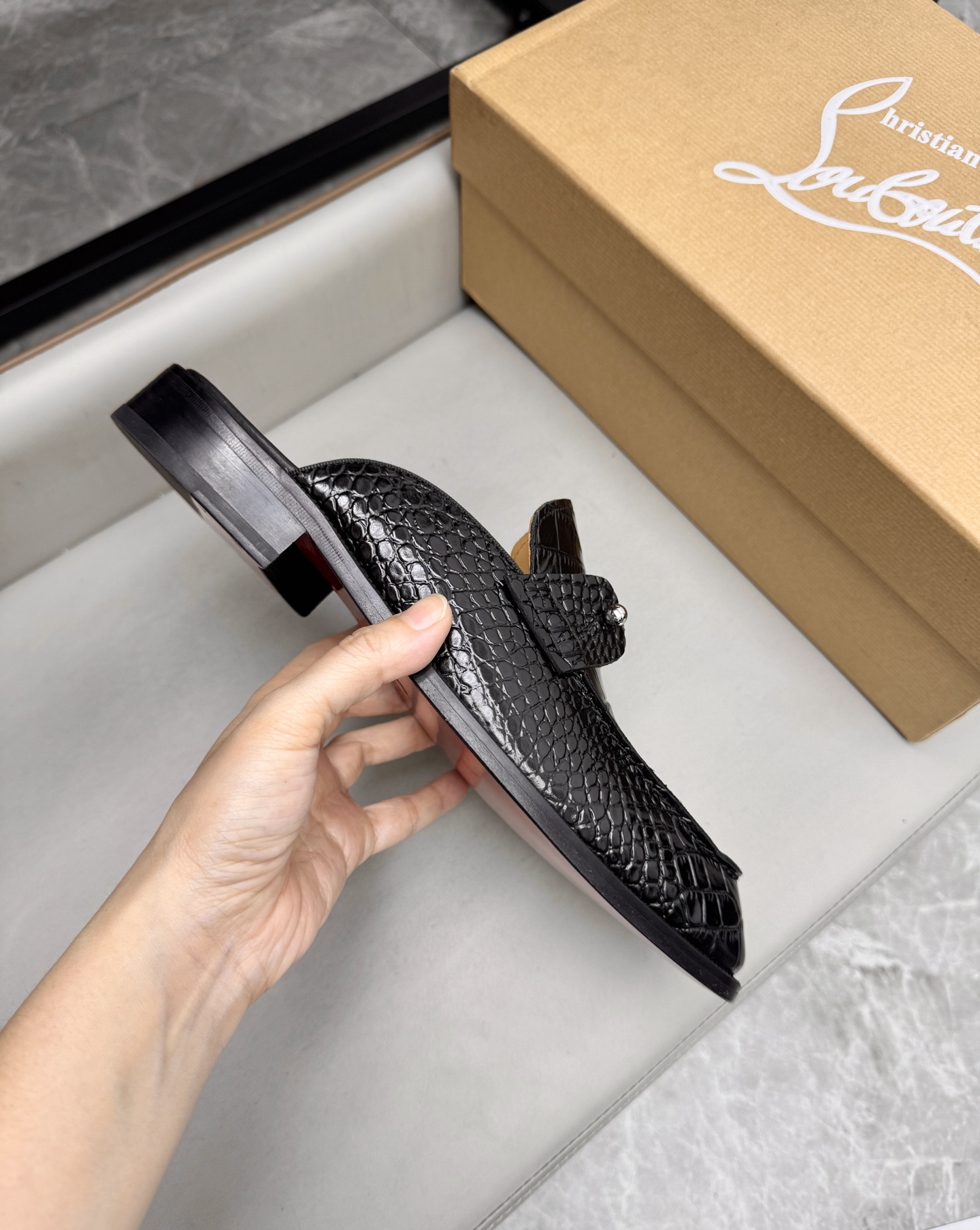 Christian Louboutin Men's Black Croc Leather Loafer Mules Slides Sandals 7 i1744293620202 2098 0 5
