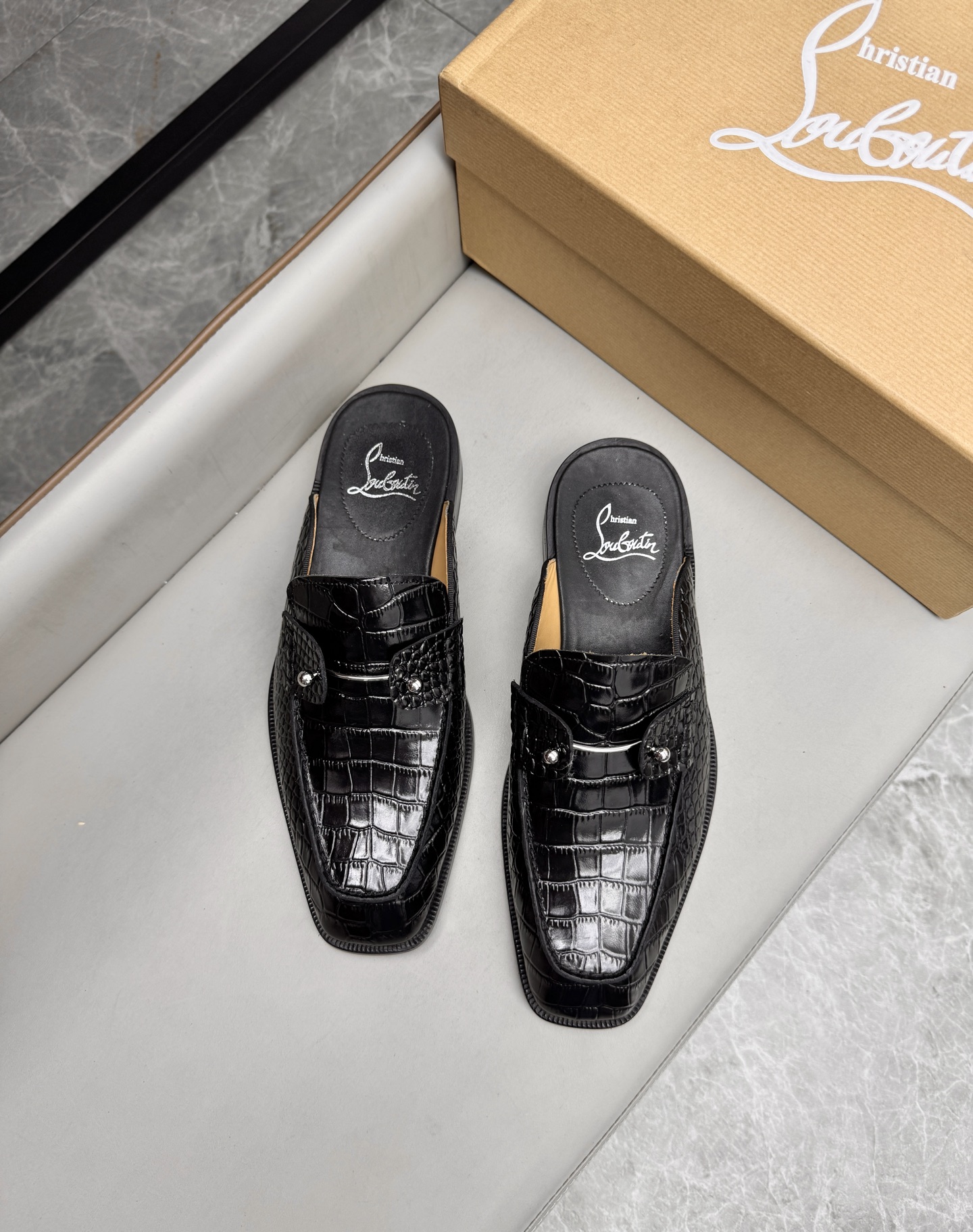 Christian Louboutin Men's Black Croc Leather Loafer Mules Slides Sandals 5 i1744293620230 1269 0 3