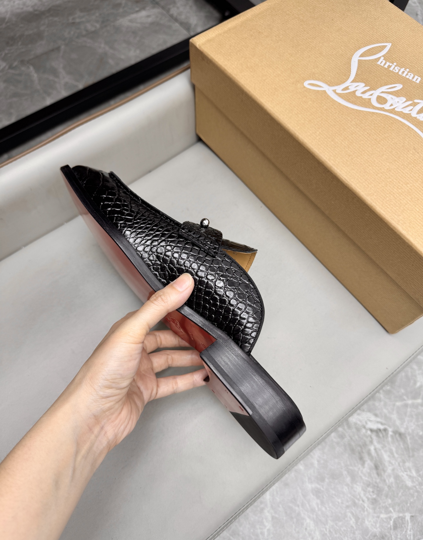 Christian Louboutin Men's Black Croc Leather Loafer Mules Slides Sandals 9 i1744293621082 4427 0 7