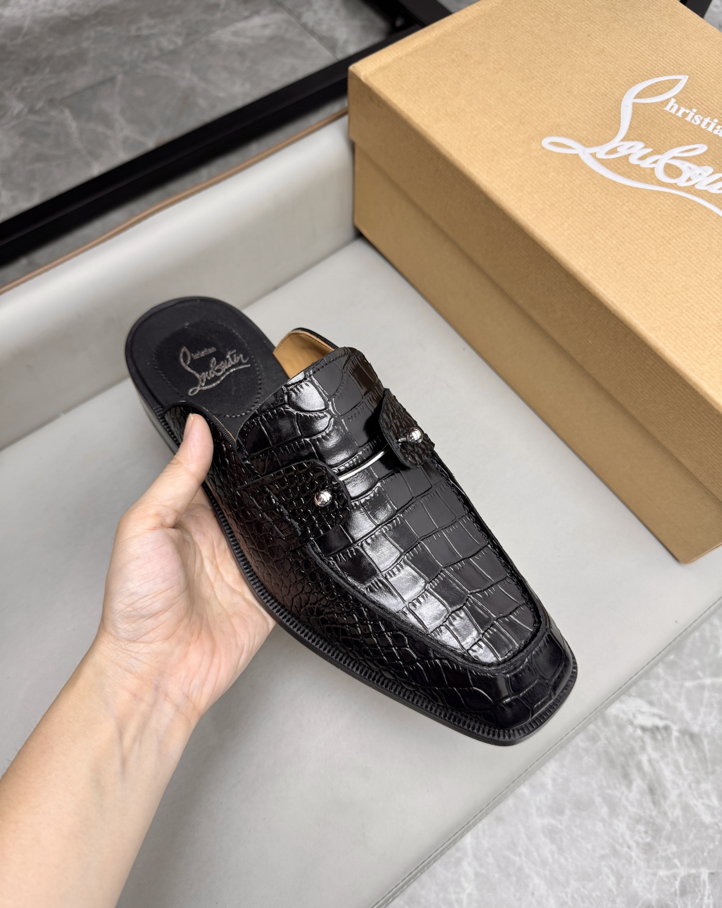 Christian Louboutin Men's Black Croc Leather Loafer Mules Slides Sandals 8 i1744293621117 9474 0 6