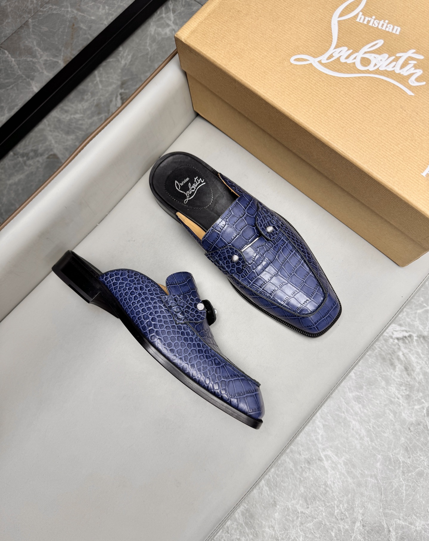 Christian Louboutin Men's Blue Alligator Embossed Leather Mule Slides 3 i1744293639475 8662 0 1