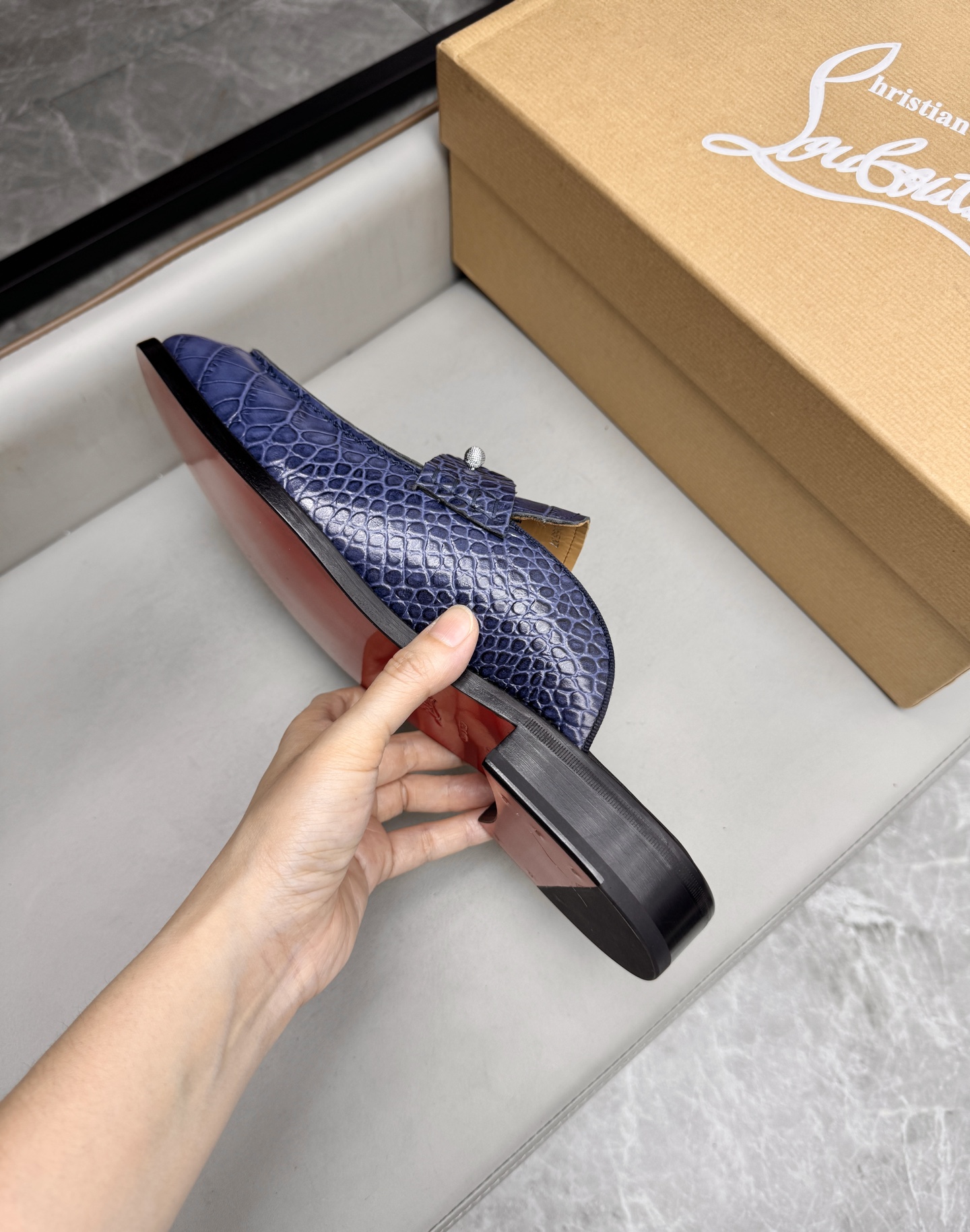 Christian Louboutin Men's Blue Alligator Embossed Leather Mule Slides 9 i1744293640467 8905 0 7