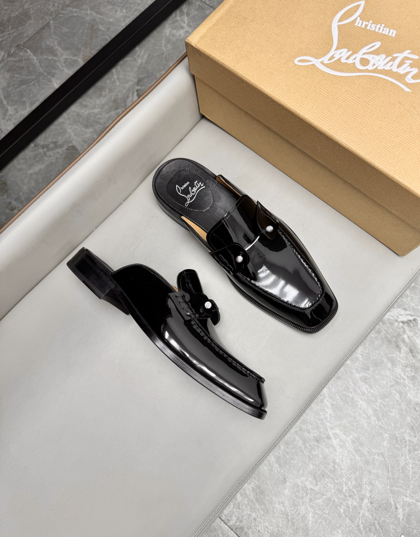 Christian Louboutin Men's Black Leather Loafer Mules | Fashion Slides 2 i1744294067259 1555 0 1