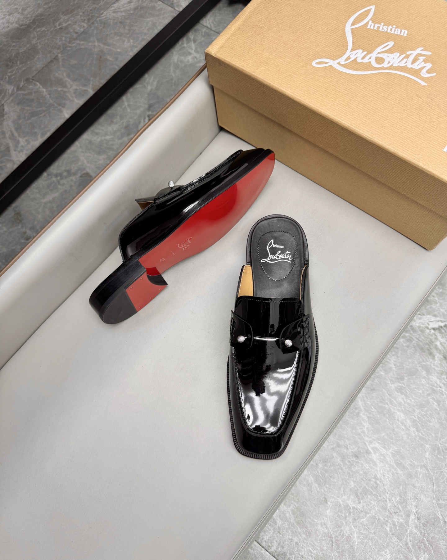 Christian Louboutin Men's Black Leather Loafer Mules | Fashion Slides 3 i1744294067285 9049 0 2