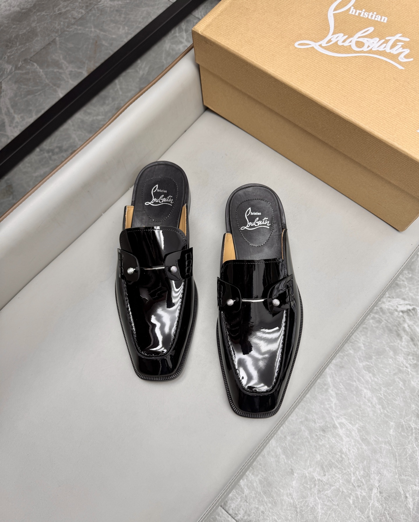 Christian Louboutin Men's Black Leather Loafer Mules | Fashion Slides 4 i1744294067327 5069 0 3