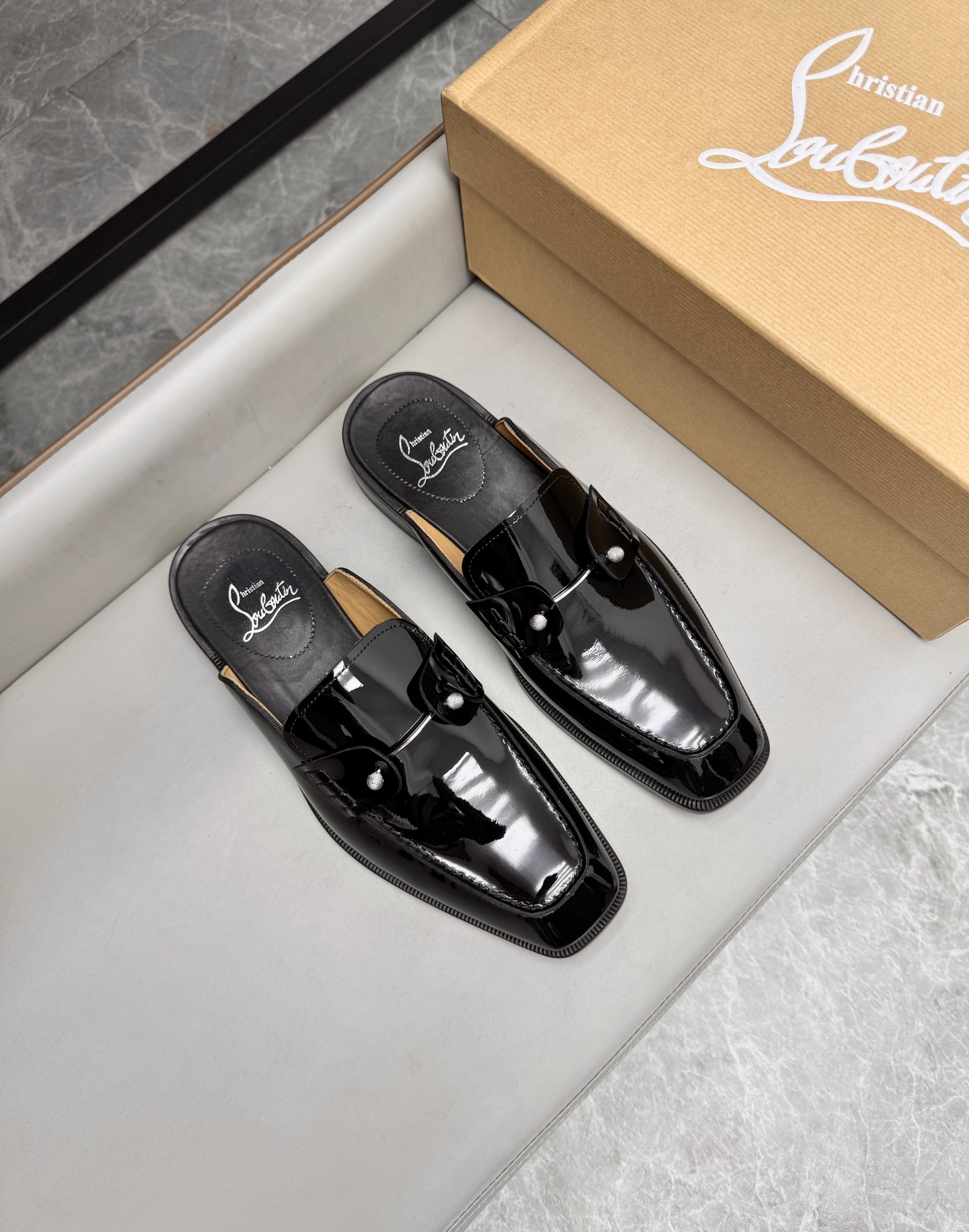 Christian Louboutin Men's Black Leather Loafer Mules | Fashion Slides 1 i1744294068057 565 0 0