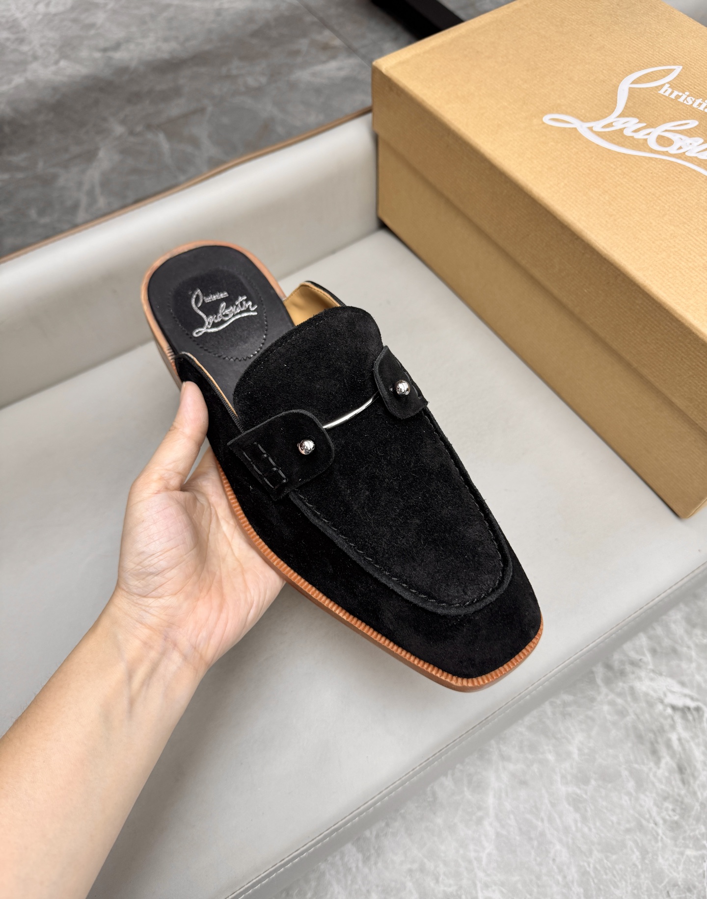 Christian Louboutin Men's Black Suede Leather Summer Mules Slides Shoes 7 i1744294139300 7468 0 6