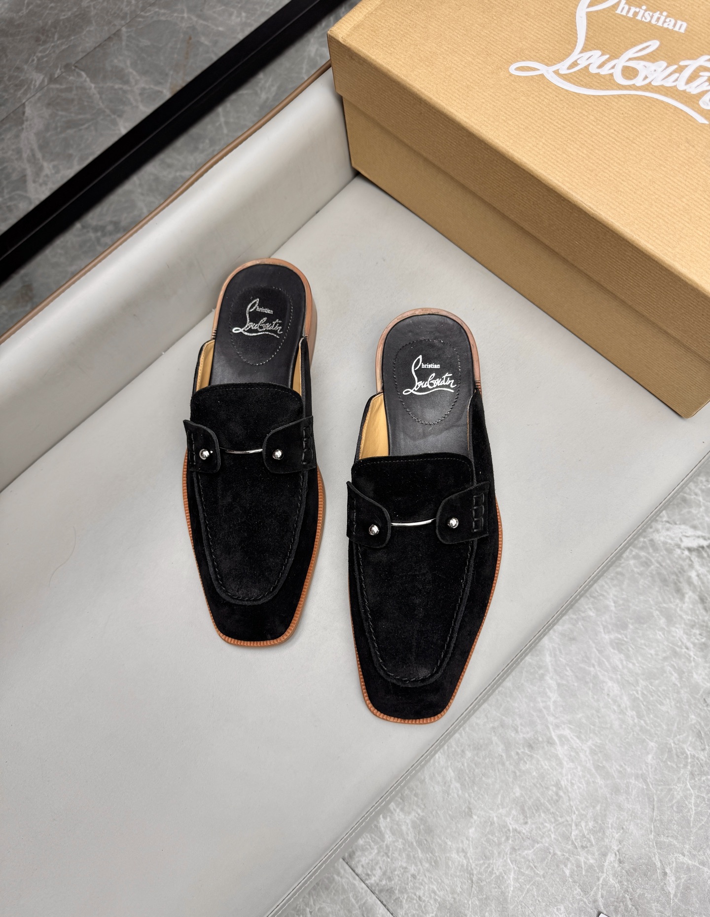 Christian Louboutin Men's Black Suede Leather Summer Mules Slides Shoes 4 i1744294139354 5500 0 3