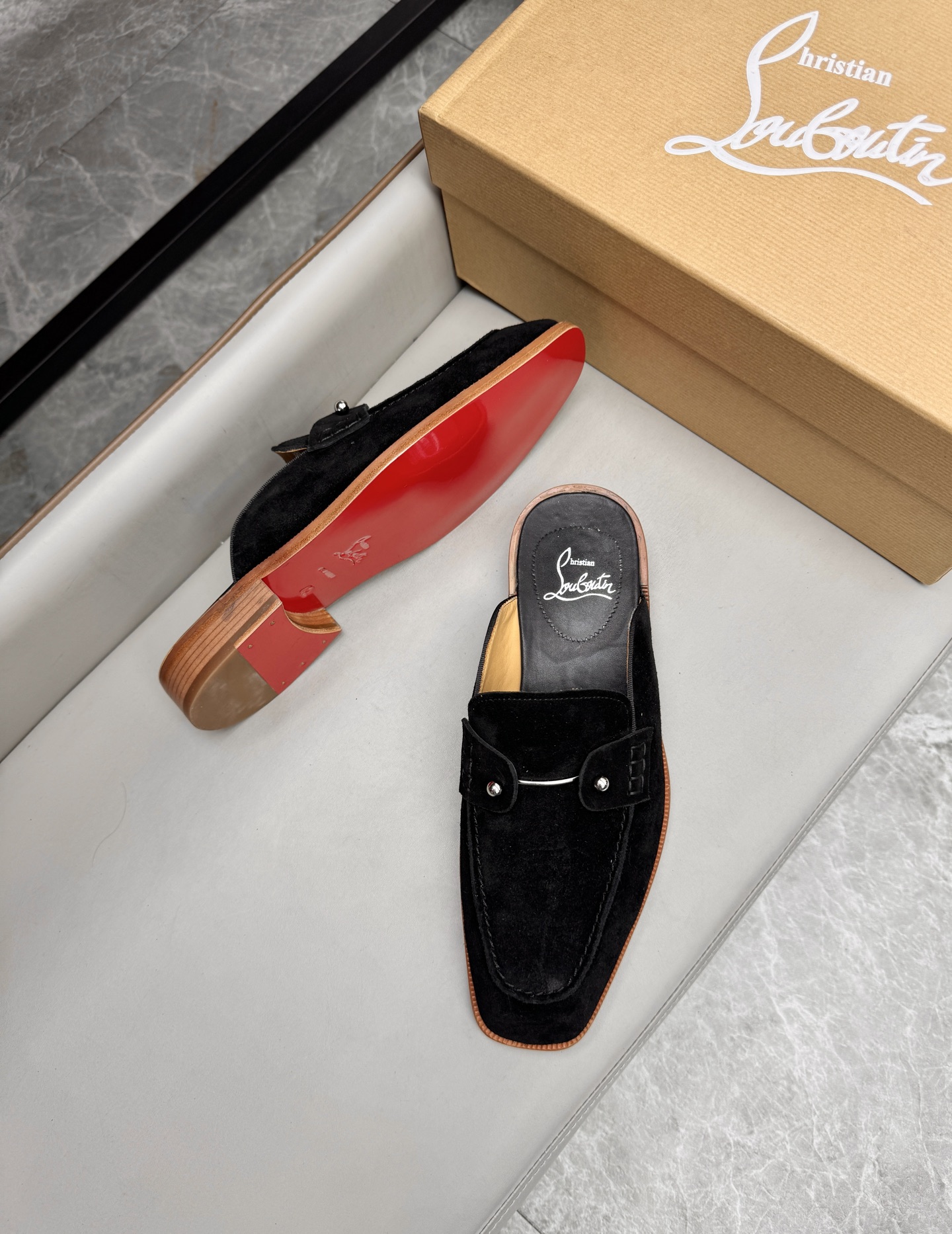 Christian Louboutin Men's Black Suede Leather Summer Mules Slides Shoes 3 i1744294140136 7626 0 2