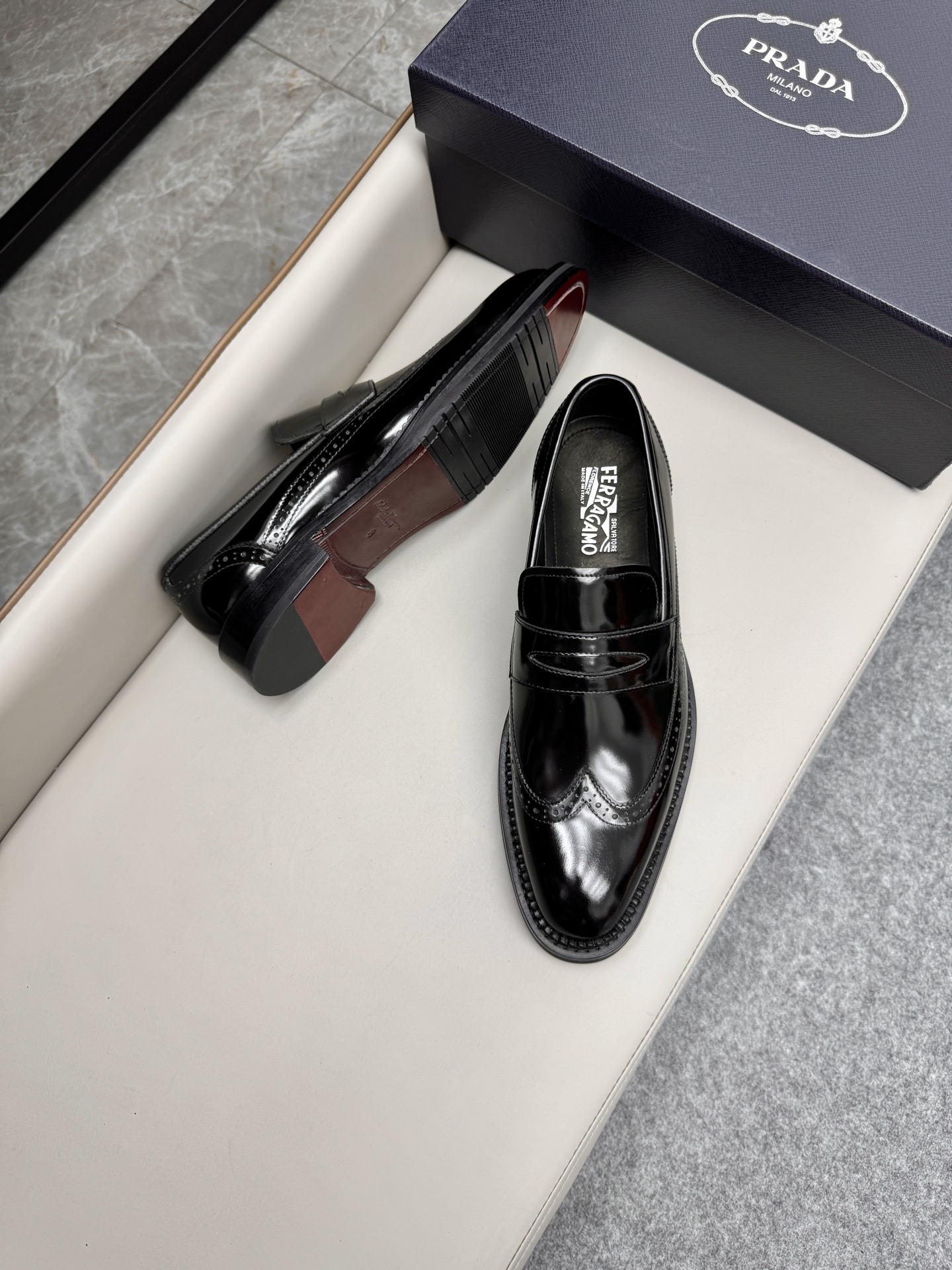 Ferragamo Men's Leather Wingtip Loafers Black, Size 38-46 4 i1747150463740 1706 0 2