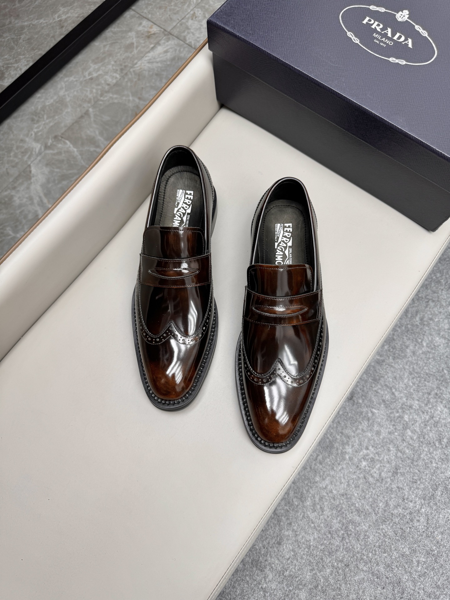 Ferragamo Men's Classic Brown Leather Loafers Dress Shoes Size 38-46 5 i1747150489880 568 0 3