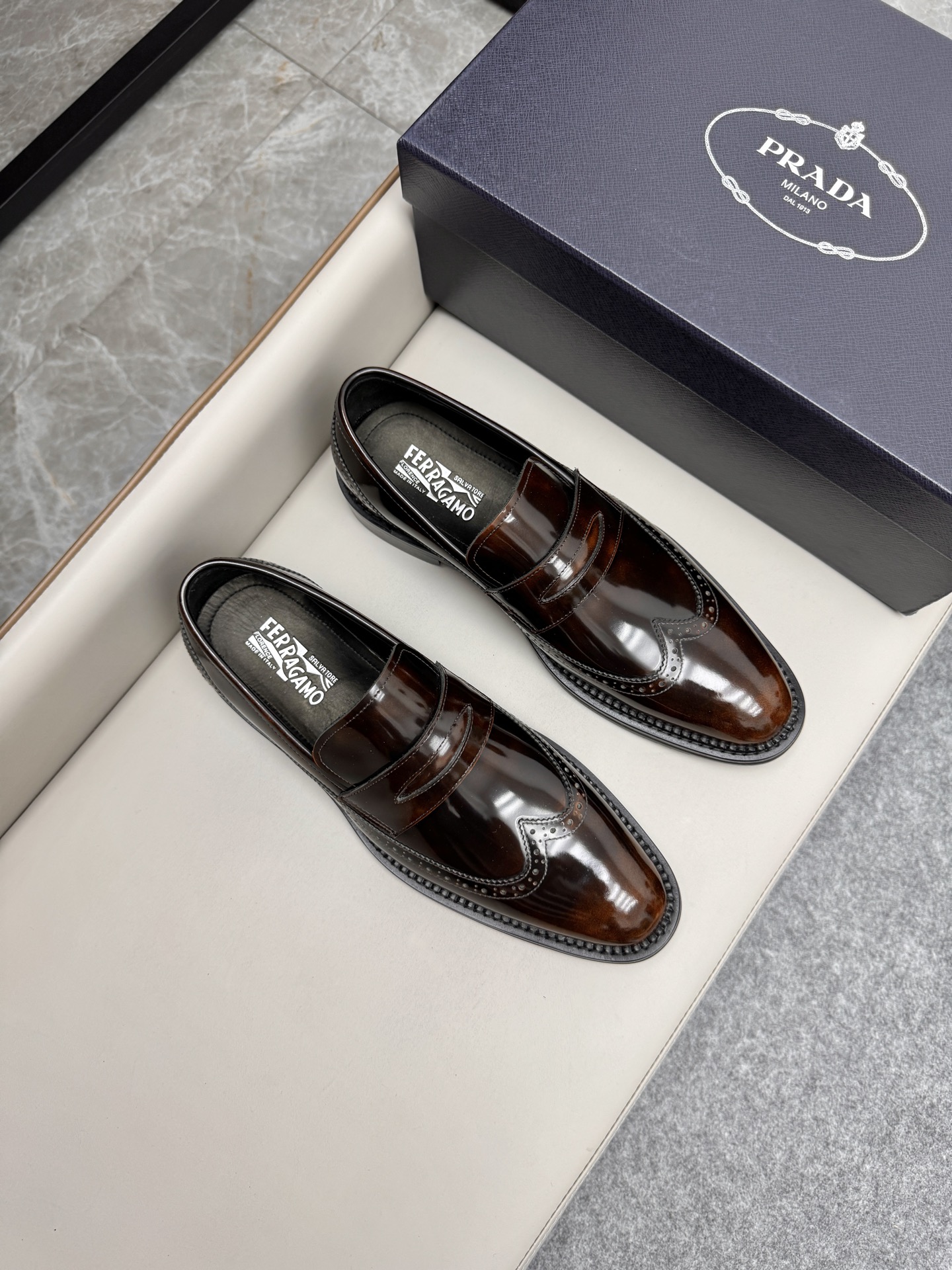 Ferragamo Men's Classic Brown Leather Loafers Dress Shoes Size 38-46 2 i1747150489953 7653 0 0