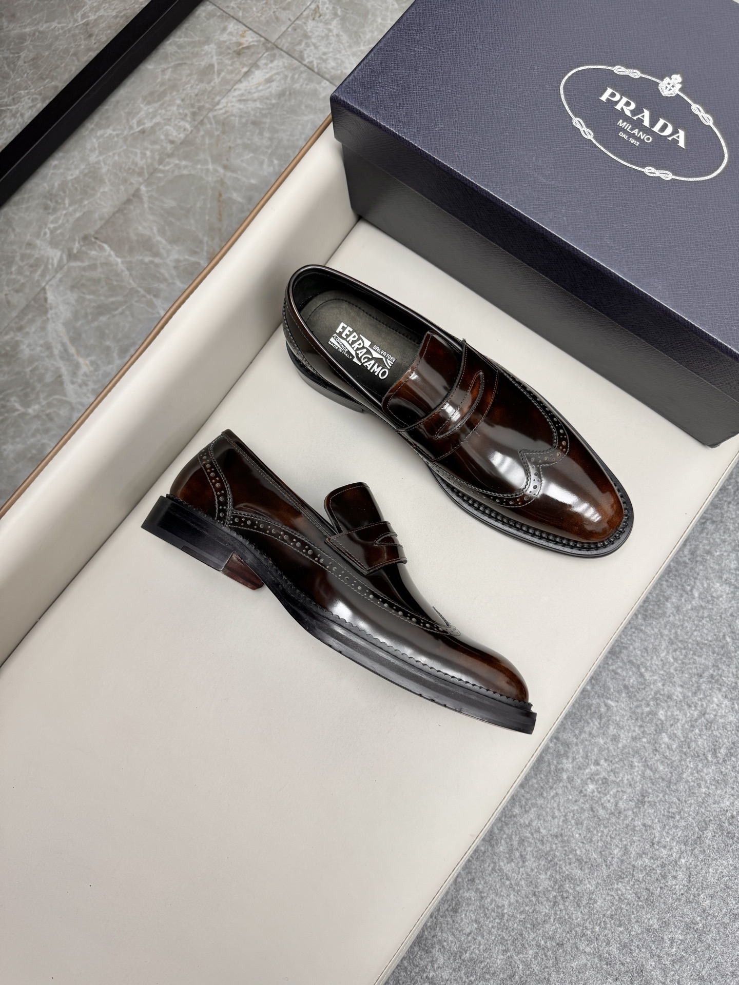 Ferragamo Men's Classic Brown Leather Loafers Dress Shoes Size 38-46 3 i1747150491278 889 0 1