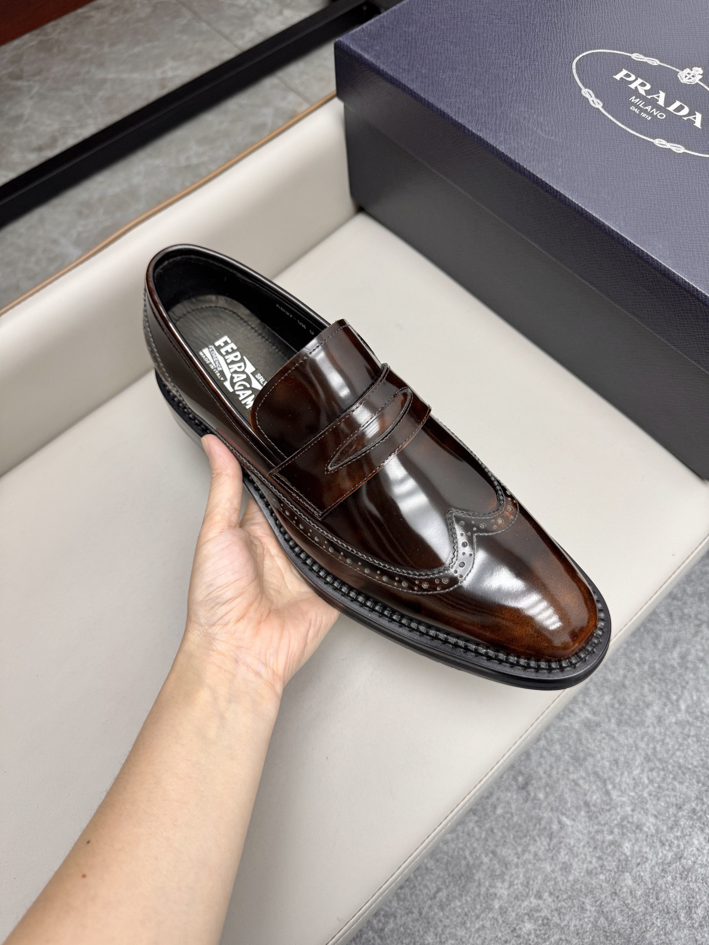 Ferragamo Men's Classic Brown Leather Loafers Dress Shoes Size 38-46 8 i1747150491449 168 0 6