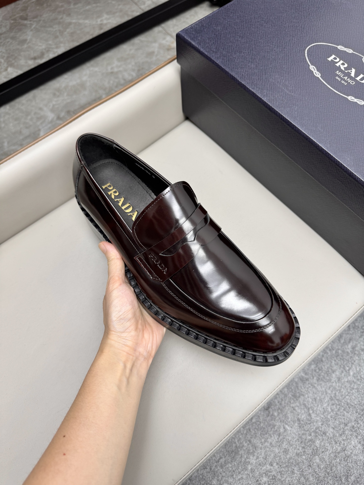 Prada Men's Classic Leather Loafers Business Dress Shoes, Brown, Size 38-46 8 i1747230184116 4866 0 6