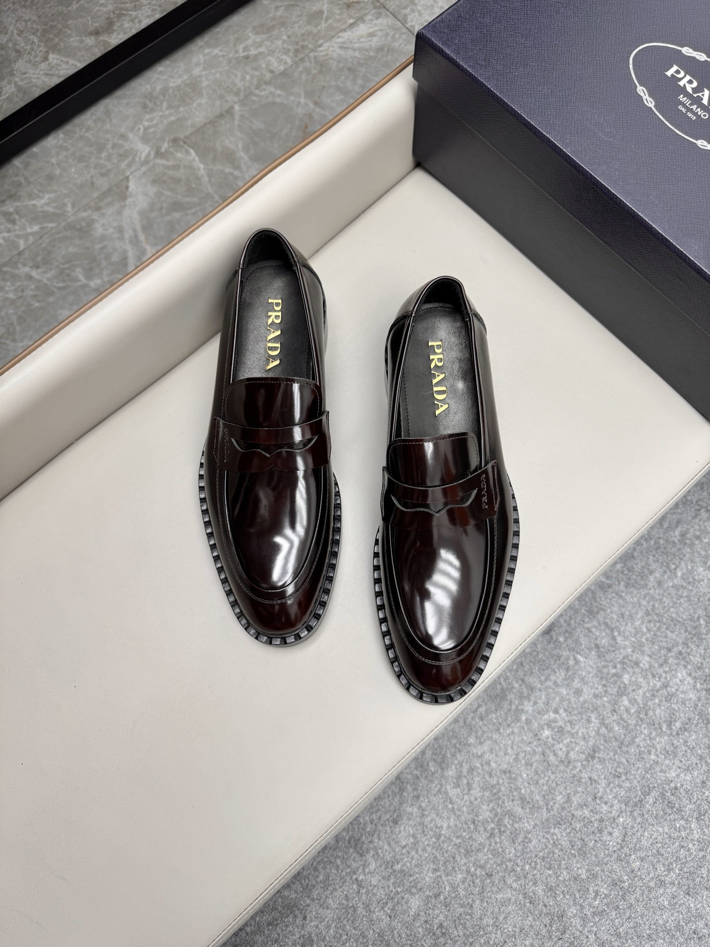 Prada Men's Classic Leather Loafers Business Dress Shoes, Brown, Size 38-46 5 i1747230184150 6042 0 3