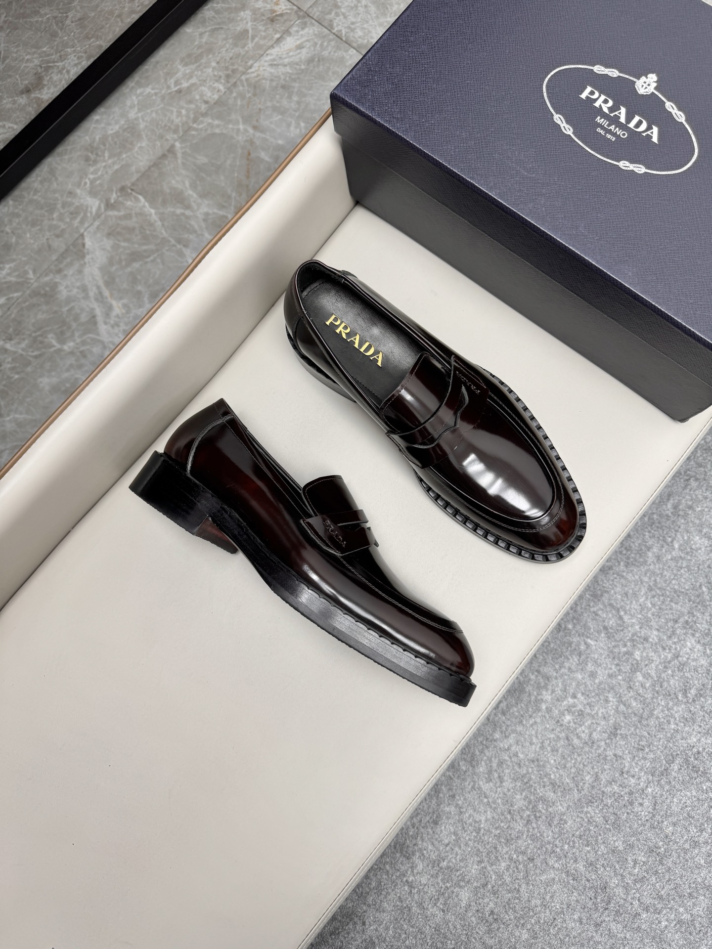 Prada Men's Classic Leather Loafers Business Dress Shoes, Brown, Size 38-46 3 i1747230186349 4108 0 1