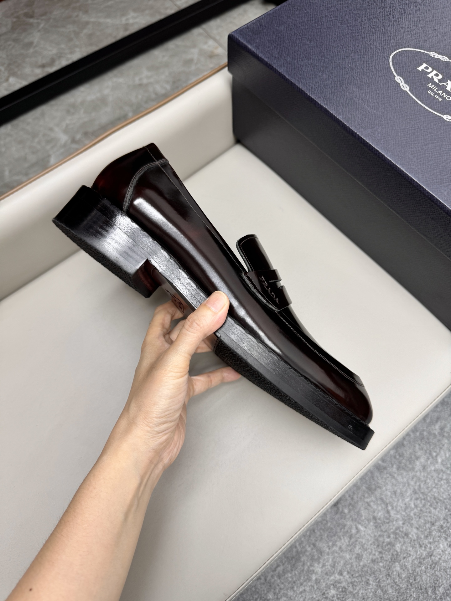 Prada Men's Classic Leather Loafers Business Dress Shoes, Brown, Size 38-46 7 i1747230186536 6571 0 5