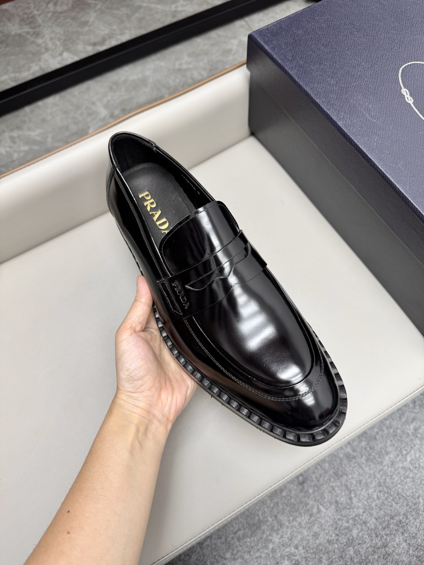 Prada Men's Black Leather Penny Loafers Business Dress Shoes, Size 38-46 8 i1747230297631 405 0 6
