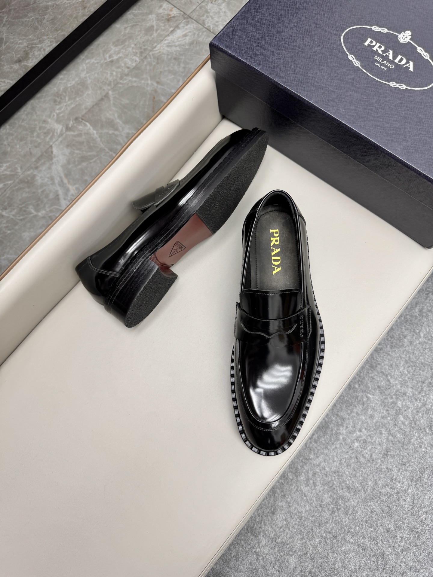 Prada Men's Black Leather Penny Loafers Business Dress Shoes, Size 38-46 4 i1747230297663 4918 0 2