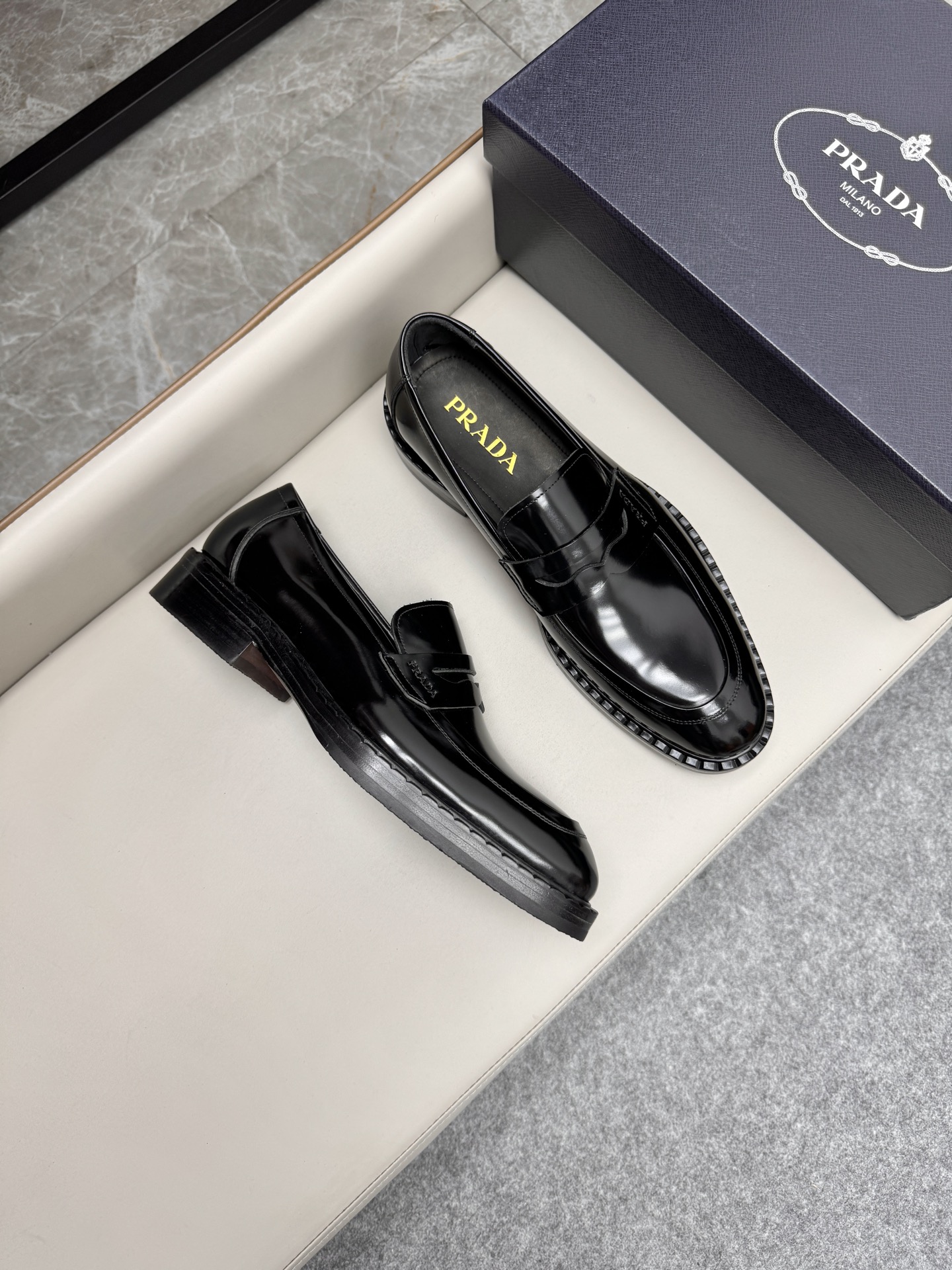 Prada Men's Black Leather Penny Loafers Business Dress Shoes, Size 38-46 3 i1747230298966 7804 0 1