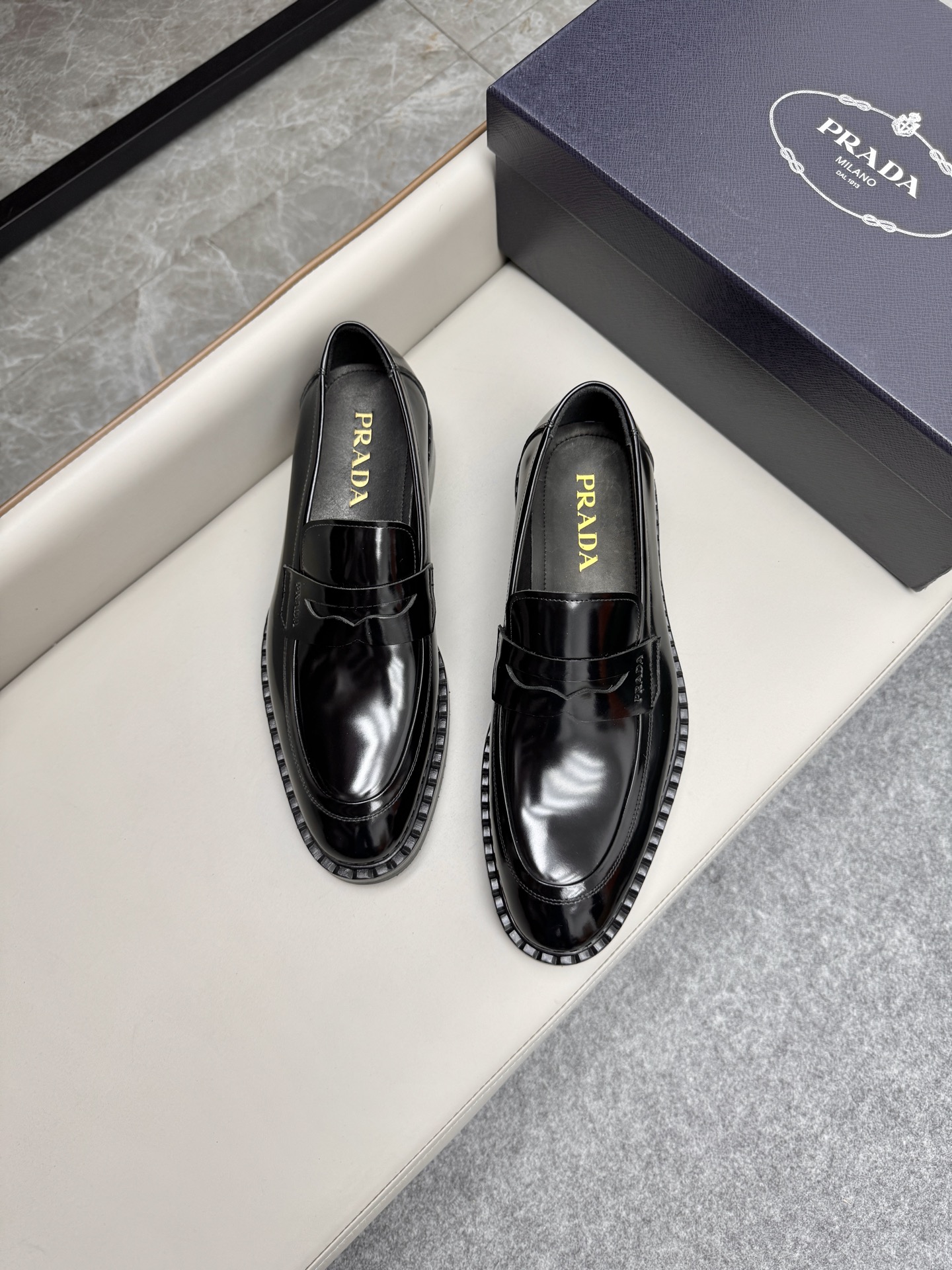 Prada Men's Black Leather Penny Loafers Business Dress Shoes, Size 38-46 5 i1747230300683 2234 0 3