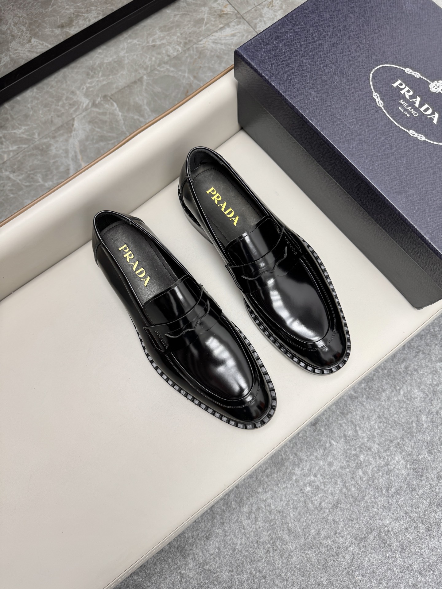 Prada Men's Black Leather Penny Loafers Business Dress Shoes, Size 38-46 2 i1747230300749 9130 0 0