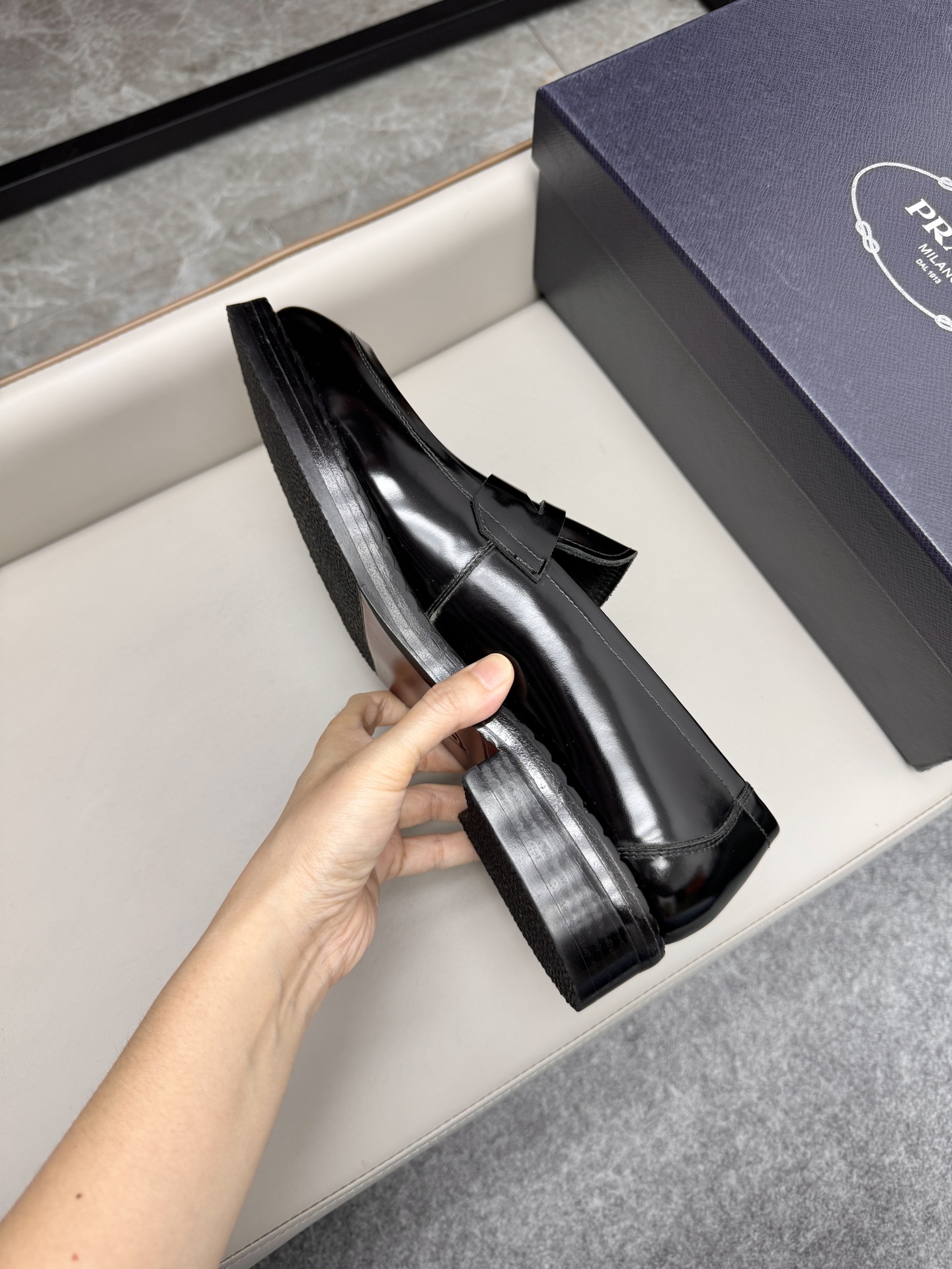 Prada Men's Black Leather Penny Loafers Business Dress Shoes, Size 38-46 9 i1747230300782 3675 0 7