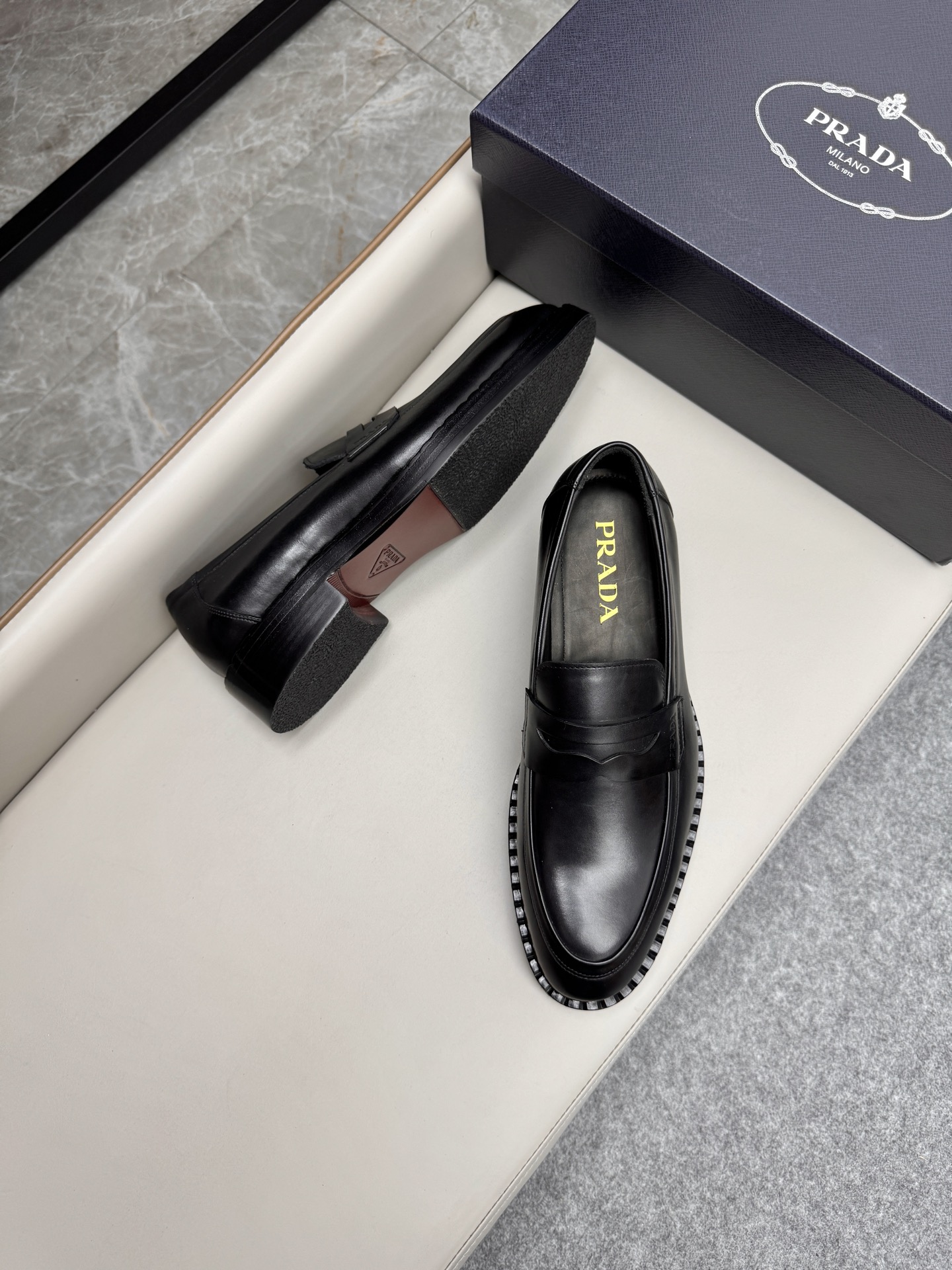 Prada Men's Black Leather Loafers Classic Business Dress Shoes 4 i1747230424022 9587 0 2