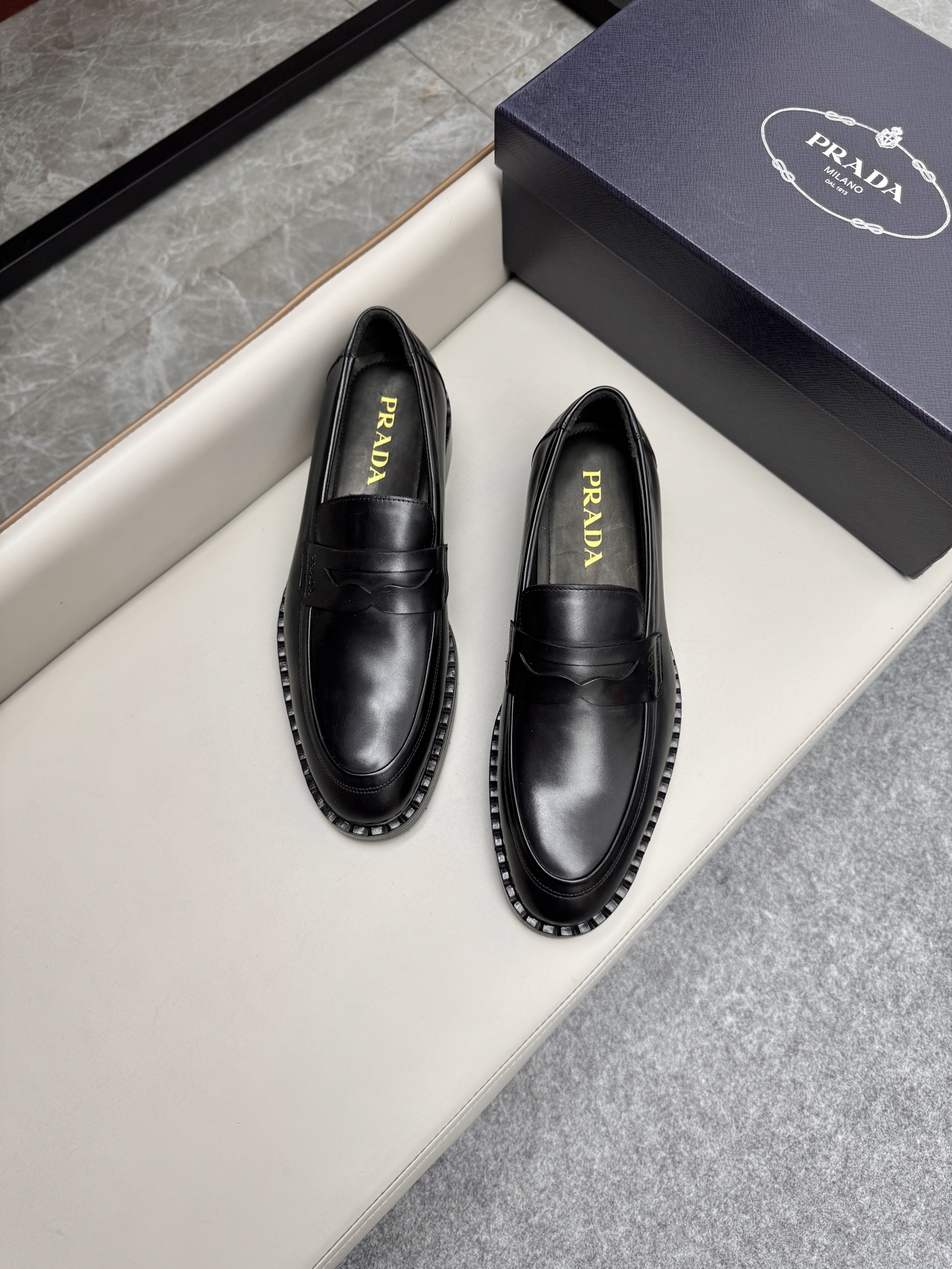Prada Men's Black Leather Loafers Classic Business Dress Shoes 5 i1747230425139 5590 0 3